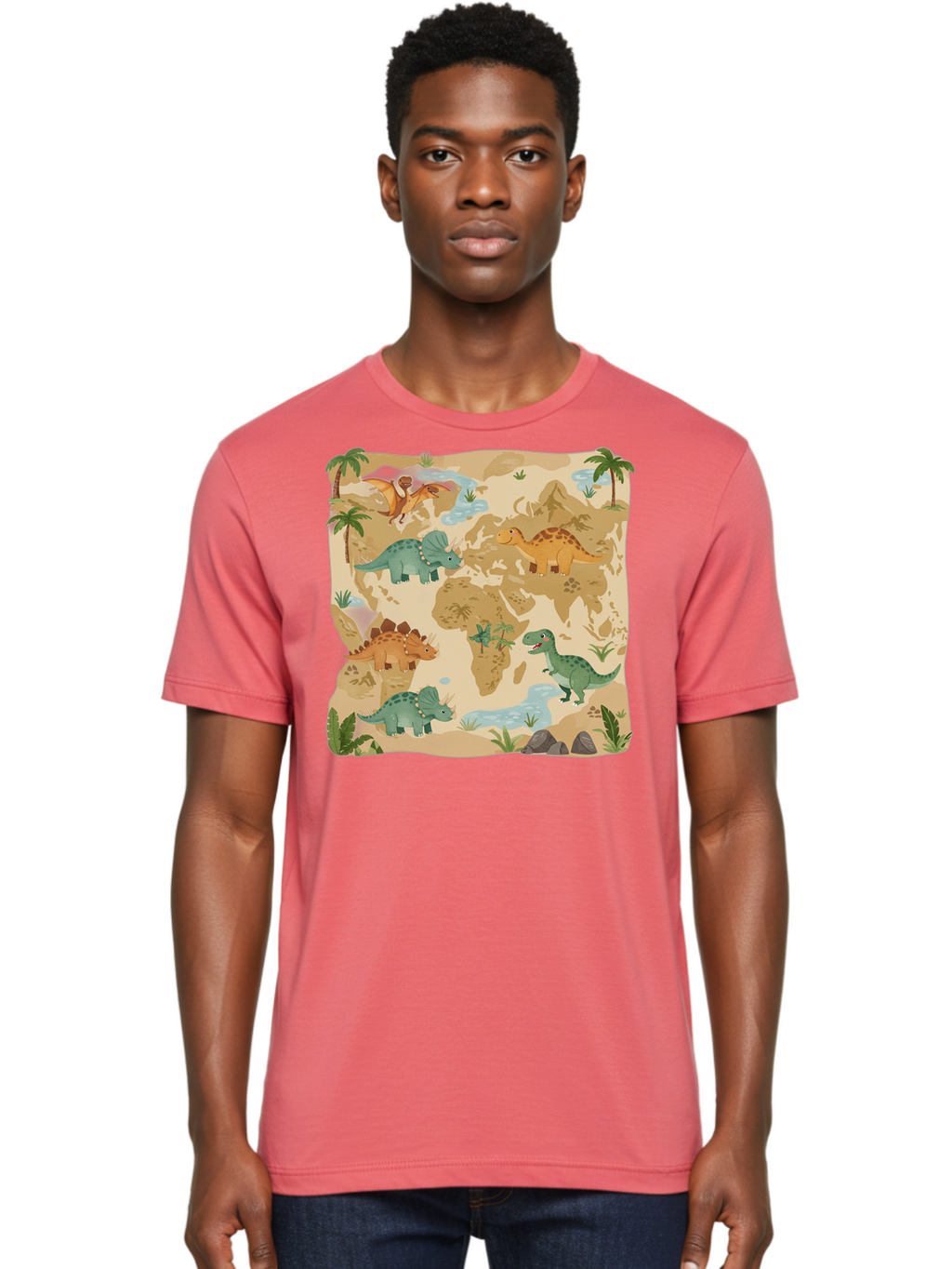 Dinosaur-World-Map Men'S Graphic Tee, 100% Cotton, Comfortable Casual Summer Wear, Machine Washable, Vintage Camera, Old Camera, Antique Camera, Black Camera, Classic Photography, Photography Equipment, Nostalgic Device, Film Camera, Baf035