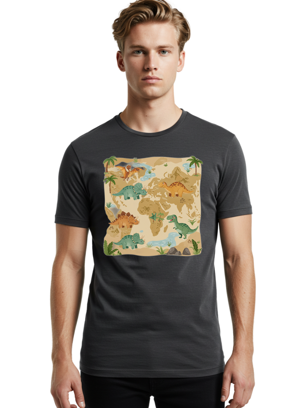 Dinosaur-World-Map Men'S Graphic Tee, 100% Cotton, Comfortable Casual Summer Wear, Machine Washable, Vintage Camera, Old Camera, Antique Camera, Black Camera, Classic Photography, Photography Equipment, Nostalgic Device, Film Camera, Baf035