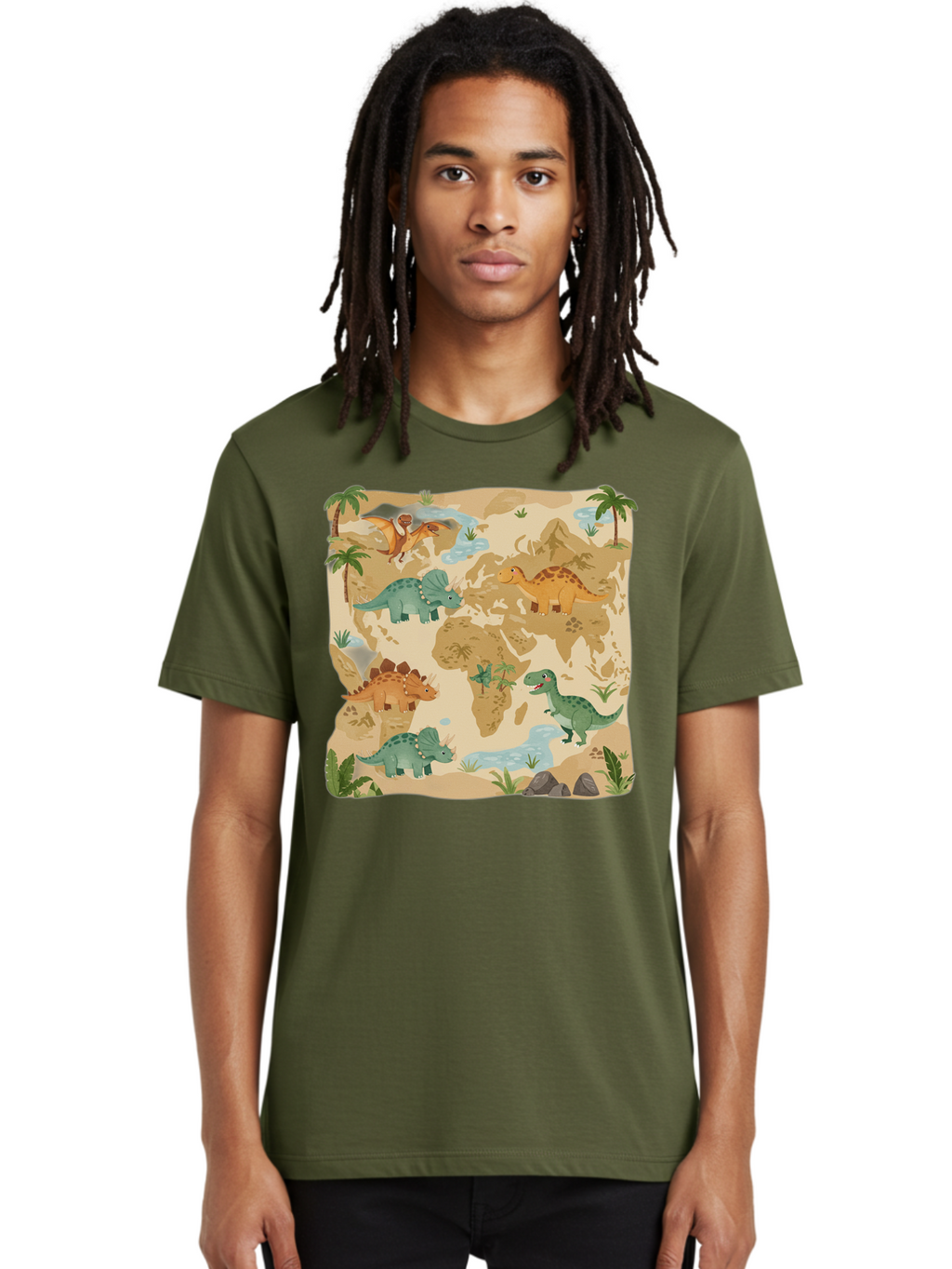 Dinosaur-World-Map Men'S Graphic Tee, 100% Cotton, Comfortable Casual Summer Wear, Machine Washable, Vintage Camera, Old Camera, Antique Camera, Black Camera, Classic Photography, Photography Equipment, Nostalgic Device, Film Camera, Baf035