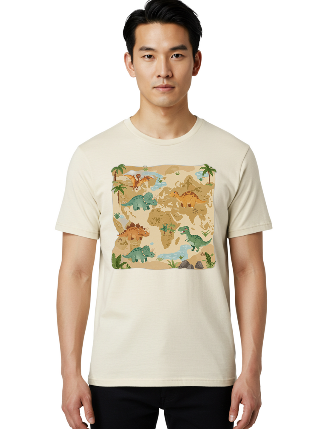 Dinosaur-World-Map Men'S Graphic Tee, 100% Cotton, Comfortable Casual Summer Wear, Machine Washable, Vintage Camera, Old Camera, Antique Camera, Black Camera, Classic Photography, Photography Equipment, Nostalgic Device, Film Camera, Baf035