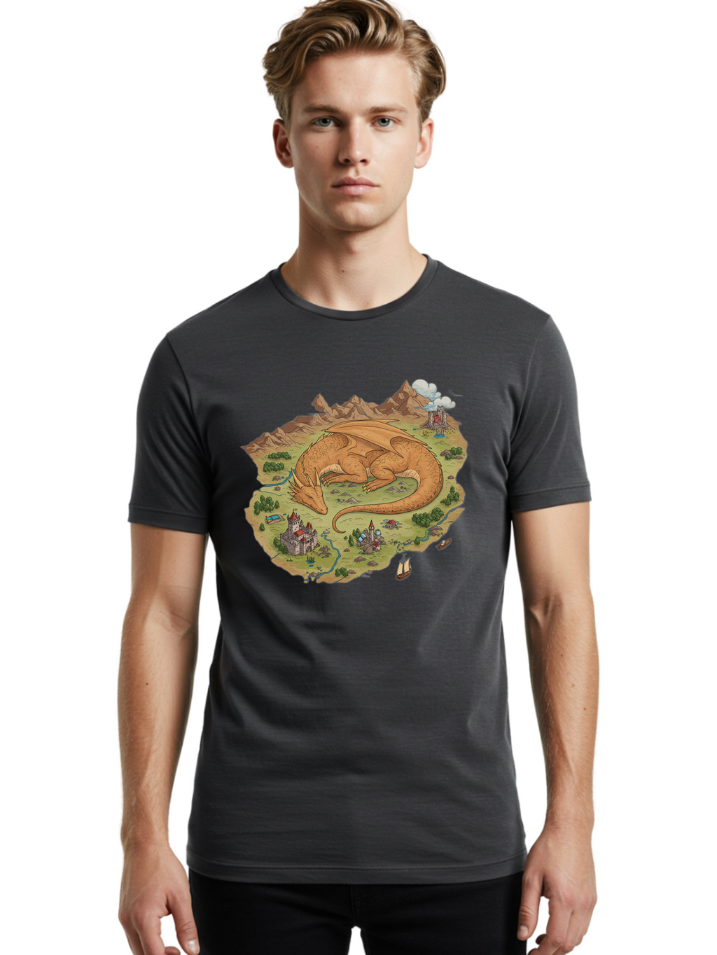 Dragon-Landscape Men'S Graphic Tee, 100% Cotton, Comfortable Casual Summer Wear, Machine Washable, Vintage Camera, Old Camera, Antique Camera, Black Camera, Classic Photography, Photography Equipment, Nostalgic Device, Film Camera, Camera Art Baf045