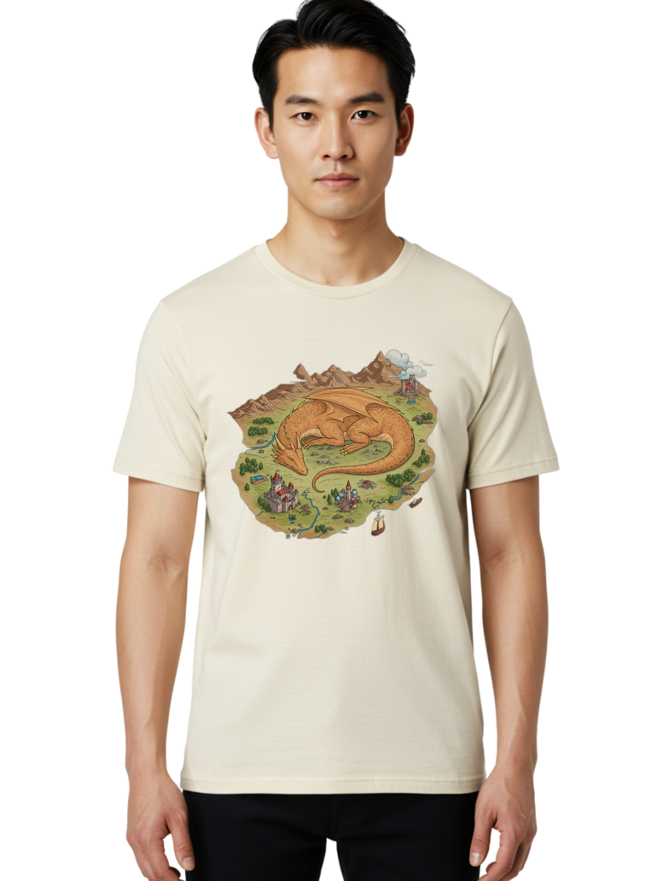 Dragon-Landscape Men'S Graphic Tee, 100% Cotton, Comfortable Casual Summer Wear, Machine Washable, Vintage Camera, Old Camera, Antique Camera, Black Camera, Classic Photography, Photography Equipment, Nostalgic Device, Film Camera, Camera Art Baf045