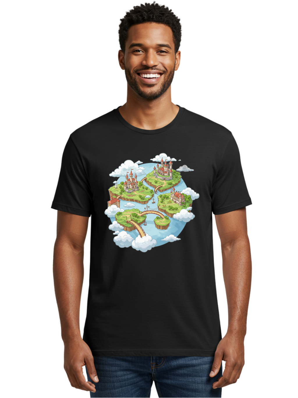 Floating-Islands-With-Castles Men'S Graphic Tee, 100% Cotton, Comfortable Casual Summer Wear, Machine Washable, Vintage Camera, Old Camera, Antique Camera, Black Camera, Classic Photography, Photography Equipment, Nostalgic Device, Baf074