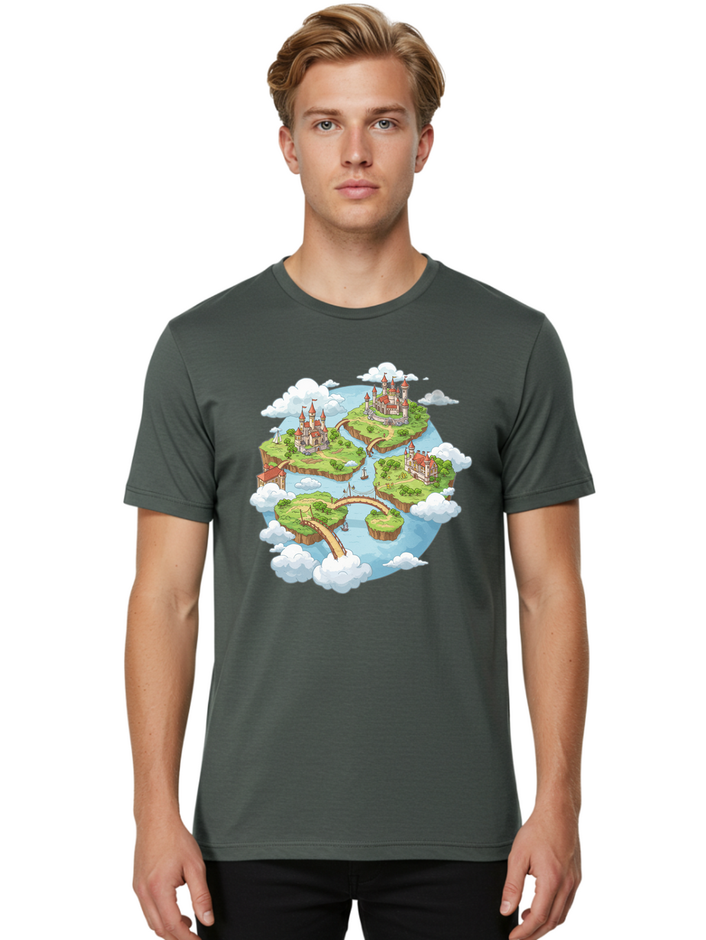 Floating-Islands-With-Castles Men'S Graphic Tee, 100% Cotton, Comfortable Casual Summer Wear, Machine Washable, Vintage Camera, Old Camera, Antique Camera, Black Camera, Classic Photography, Photography Equipment, Nostalgic Device, Baf074
