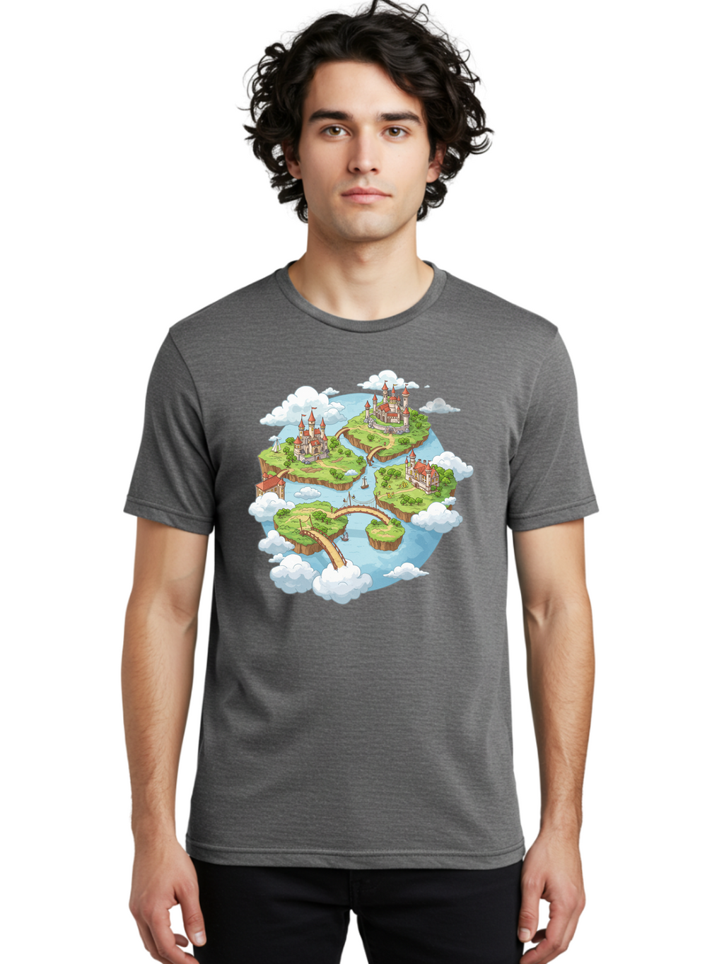 Floating-Islands-With-Castles Men'S Graphic Tee, 100% Cotton, Comfortable Casual Summer Wear, Machine Washable, Vintage Camera, Old Camera, Antique Camera, Black Camera, Classic Photography, Photography Equipment, Nostalgic Device, Baf074