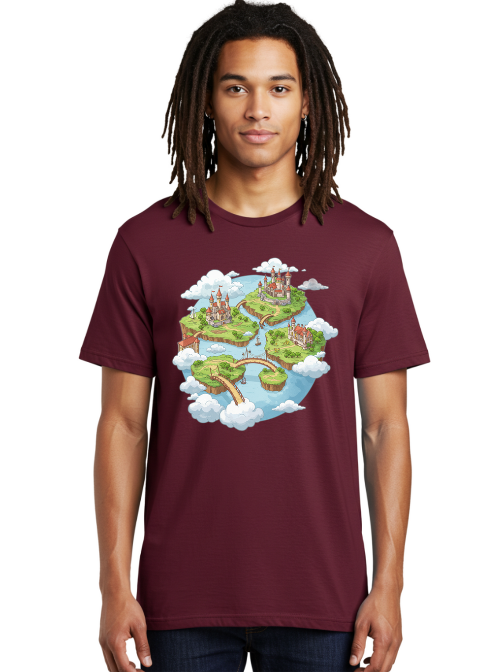 Floating-Islands-With-Castles Men'S Graphic Tee, 100% Cotton, Comfortable Casual Summer Wear, Machine Washable, Vintage Camera, Old Camera, Antique Camera, Black Camera, Classic Photography, Photography Equipment, Nostalgic Device, Baf074