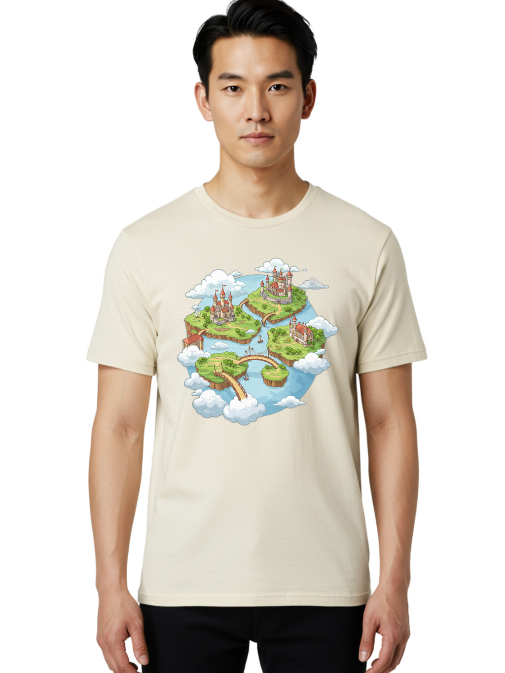 Floating-Islands-With-Castles Men'S Graphic Tee, 100% Cotton, Comfortable Casual Summer Wear, Machine Washable, Vintage Camera, Old Camera, Antique Camera, Black Camera, Classic Photography, Photography Equipment, Nostalgic Device, Baf074