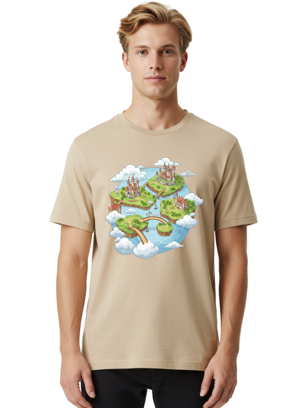 Floating-Islands-With-Castles Men'S Graphic Tee, 100% Cotton, Comfortable Casual Summer Wear, Machine Washable, Vintage Camera, Old Camera, Antique Camera, Black Camera, Classic Photography, Photography Equipment, Nostalgic Device, Baf074