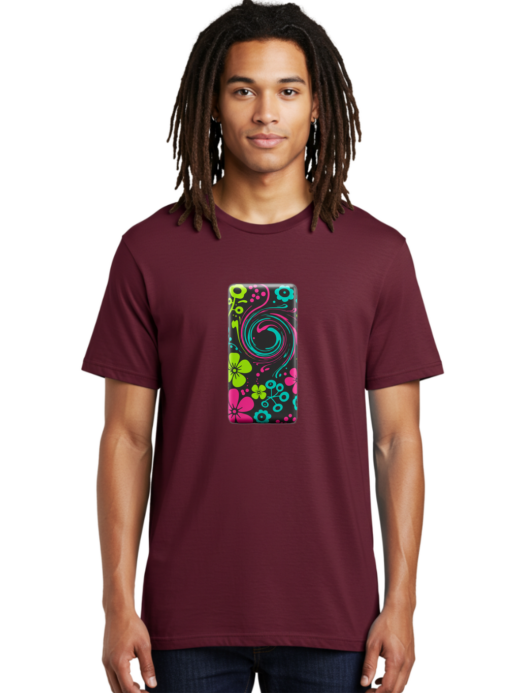 Floral-Swirl-Phone-Case Men'S Graphic Tee, 100% Cotton, Comfortable Casual Summer Wear, Machine Washable, Vintage Camera, Old Camera, Antique Camera, Black Camera, Classic Photography, Photography Equipment, Nostalgic Device, Film Camera, Baf085