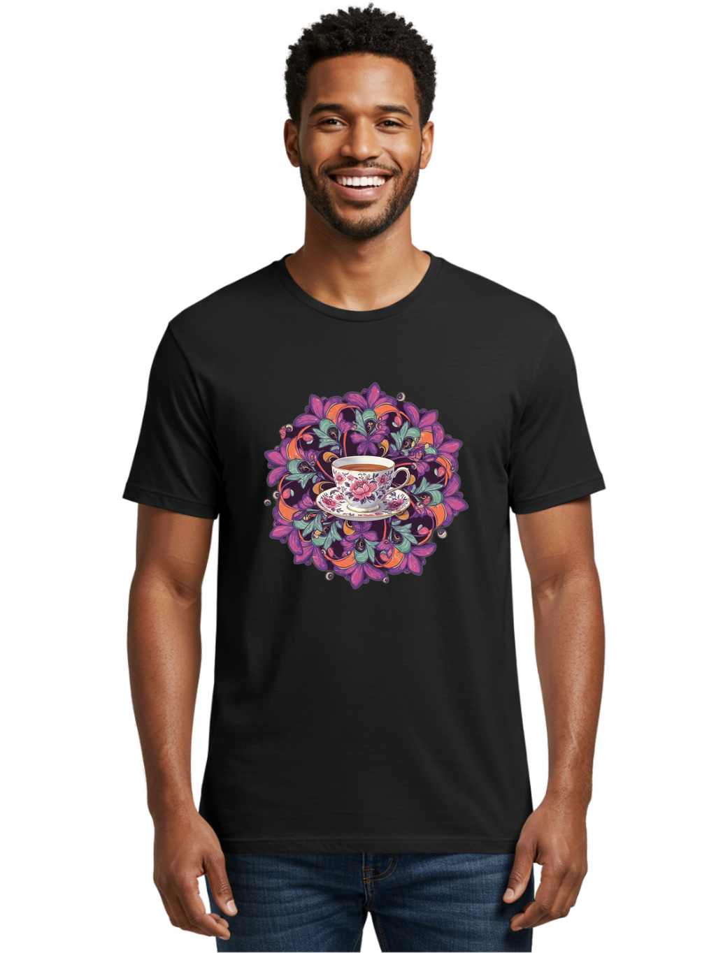 Floral-Tea-Cup Men'S Graphic Tee, 100% Cotton, Comfortable Casual Summer Wear, Machine Washable, Vintage Camera, Old Camera, Antique Camera, Black Camera, Classic Photography, Photography Equipment, Nostalgic Device, Film Camera, Camera Art Baf086