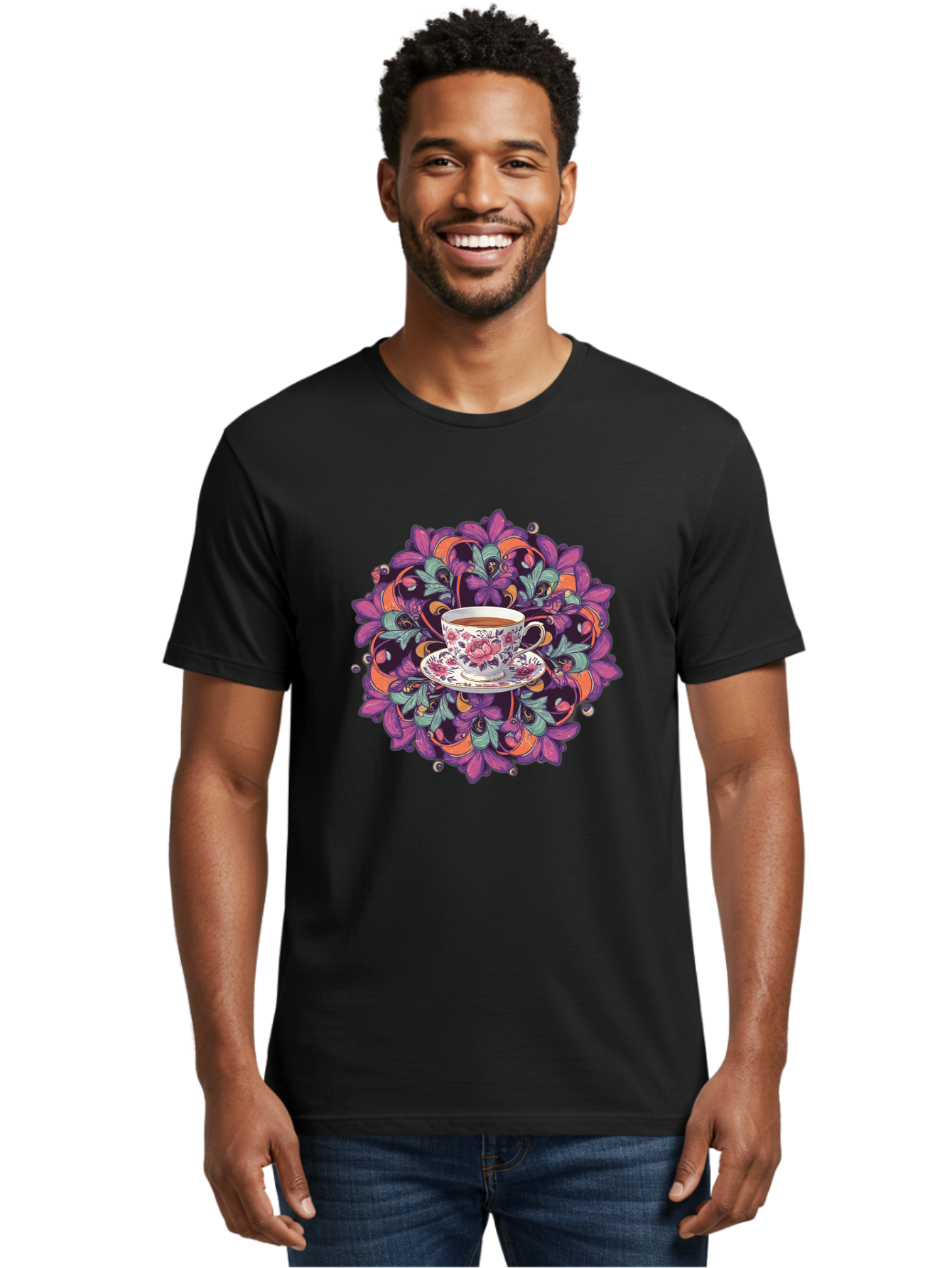 Floral-Tea-Cup Men'S Graphic Tee, 100% Cotton, Comfortable Casual Summer Wear, Machine Washable, Vintage Camera, Old Camera, Antique Camera, Black Camera, Classic Photography, Photography Equipment, Nostalgic Device, Film Camera, Camera Art Baf086