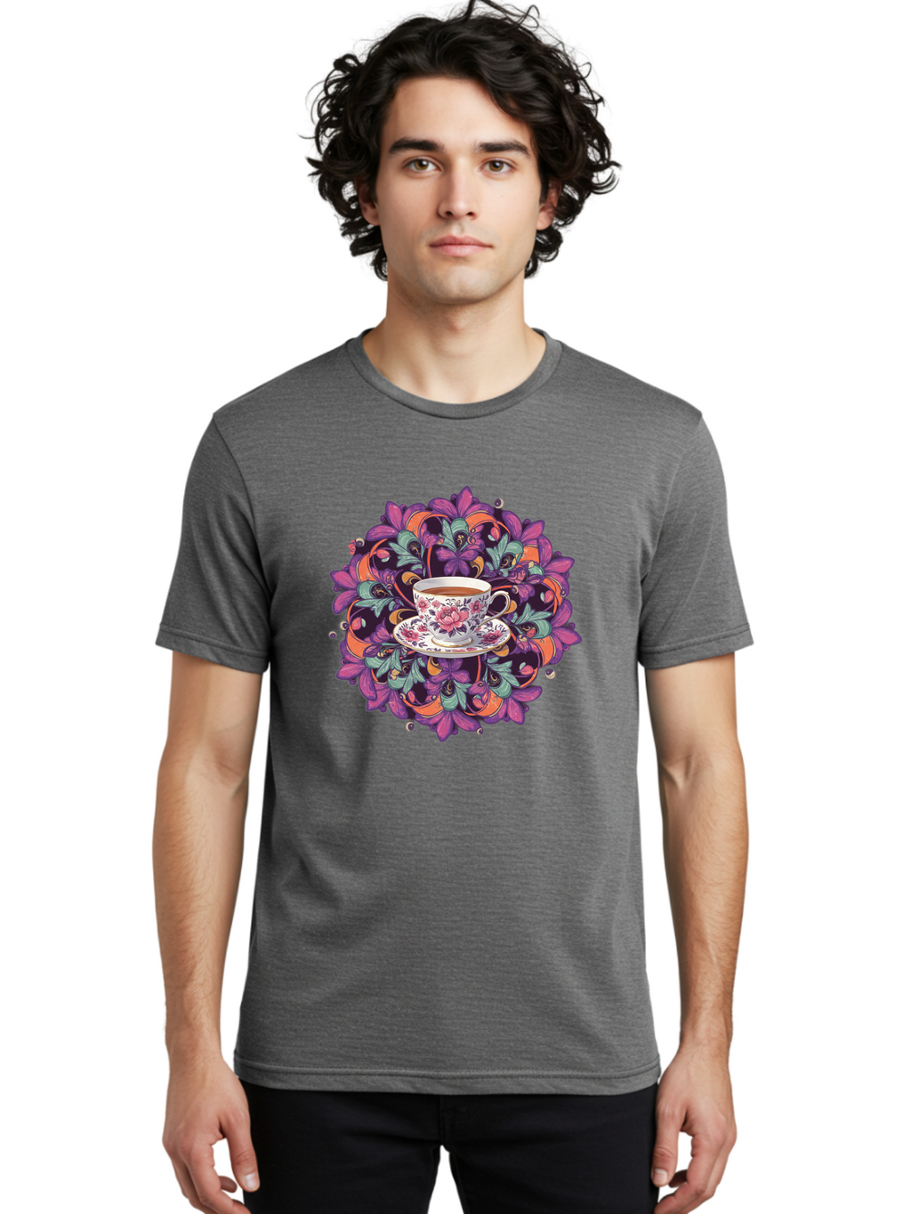 Floral-Tea-Cup Men'S Graphic Tee, 100% Cotton, Comfortable Casual Summer Wear, Machine Washable, Vintage Camera, Old Camera, Antique Camera, Black Camera, Classic Photography, Photography Equipment, Nostalgic Device, Film Camera, Camera Art Baf086