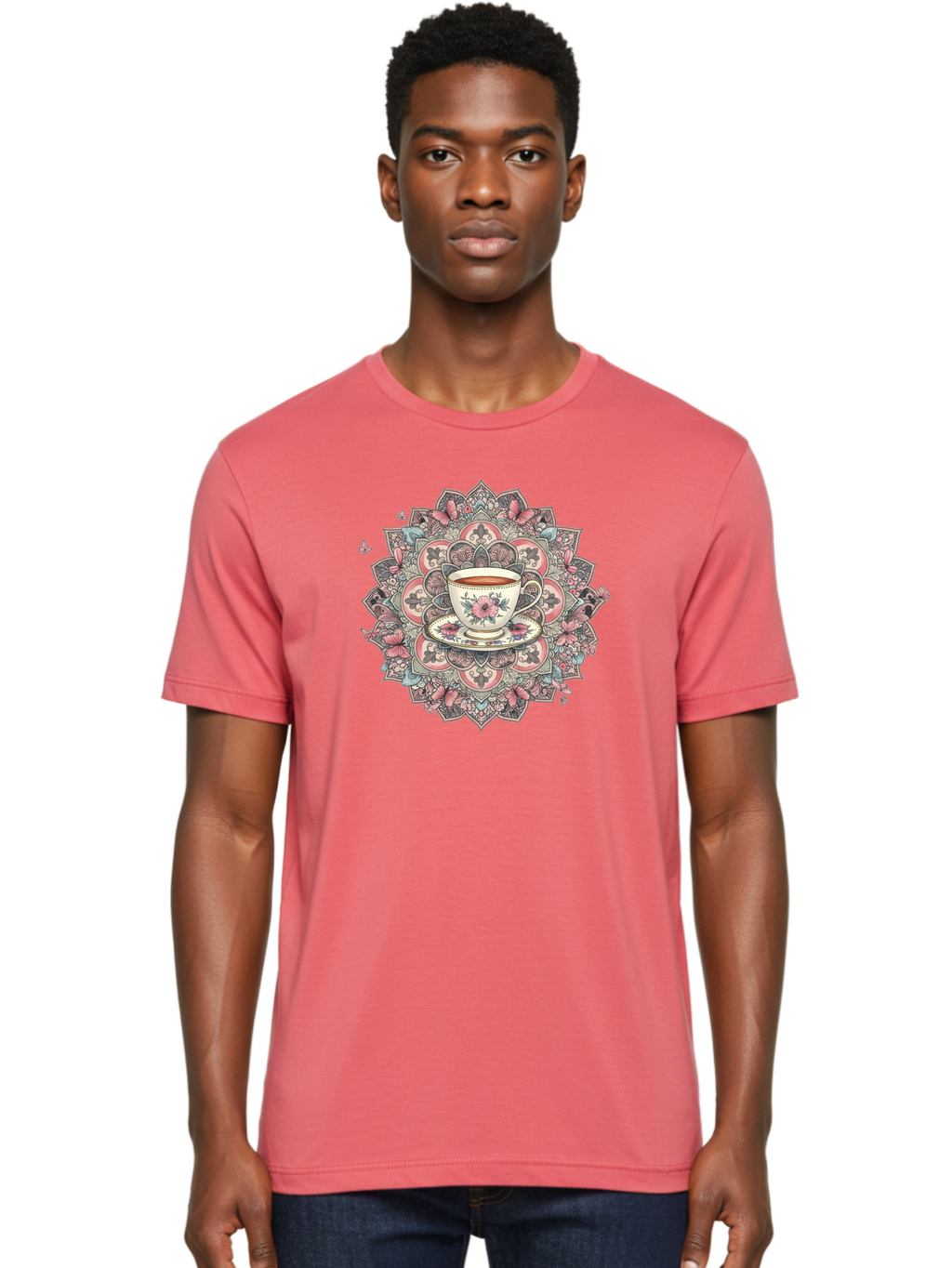 Floral-Teacup-Mandala Men'S Graphic Tee, 100% Cotton, Comfortable Casual Summer Wear, Machine Washable, Vintage Camera, Old Camera, Antique Camera, Black Camera, Classic Photography, Photography Equipment, Nostalgic Device, Film Camera, Baf087
