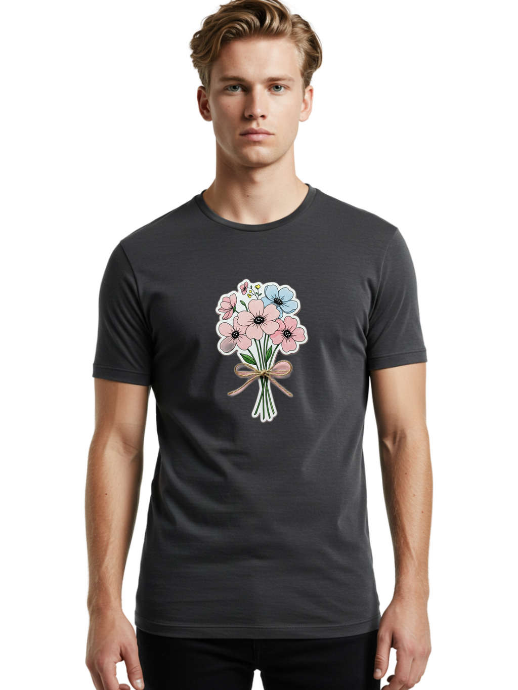 Flower-Bouquet-1 Men'S Graphic Tee, 100% Cotton, Comfortable Casual Summer Wear, Machine Washable, Vintage Camera, Old Camera, Antique Camera, Black Camera, Classic Photography, Photography Equipment, Nostalgic Device, Film Camera, Camera Art Baf088