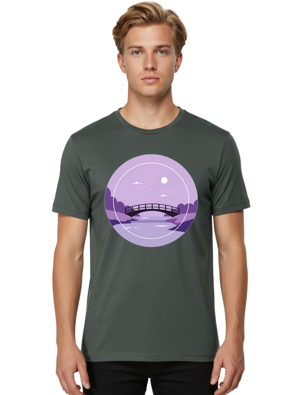 Footbridge-Under-Moonlight Men'S Graphic Tee, 100% Cotton, Comfortable Casual Summer Wear, Machine Washable, Vintage Camera, Old Camera, Antique Camera, Black Camera, Classic Photography, Photography Equipment, Nostalgic Device, Film Camera, Baf095