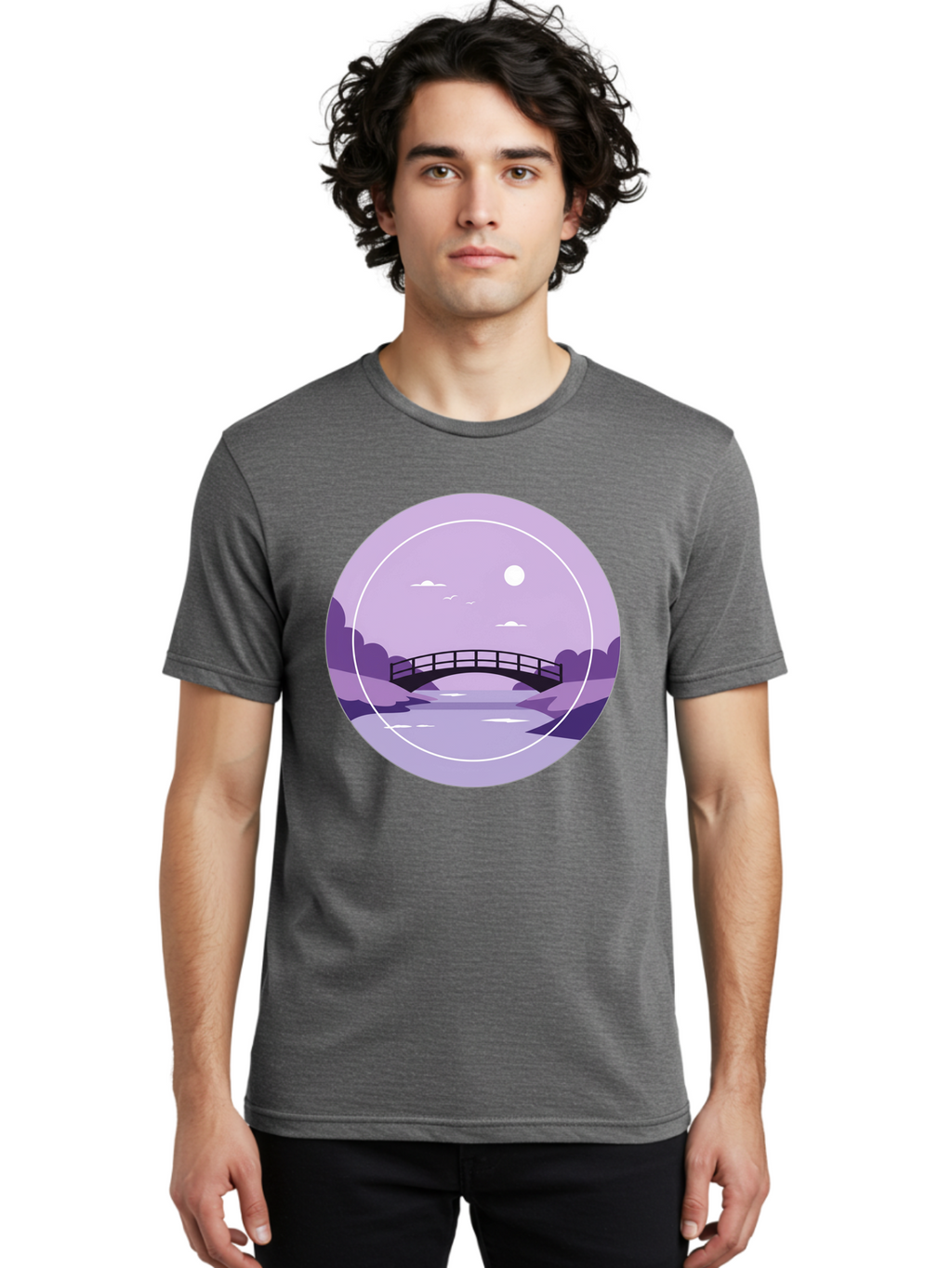 Footbridge-Under-Moonlight Men'S Graphic Tee, 100% Cotton, Comfortable Casual Summer Wear, Machine Washable, Vintage Camera, Old Camera, Antique Camera, Black Camera, Classic Photography, Photography Equipment, Nostalgic Device, Film Camera, Baf095