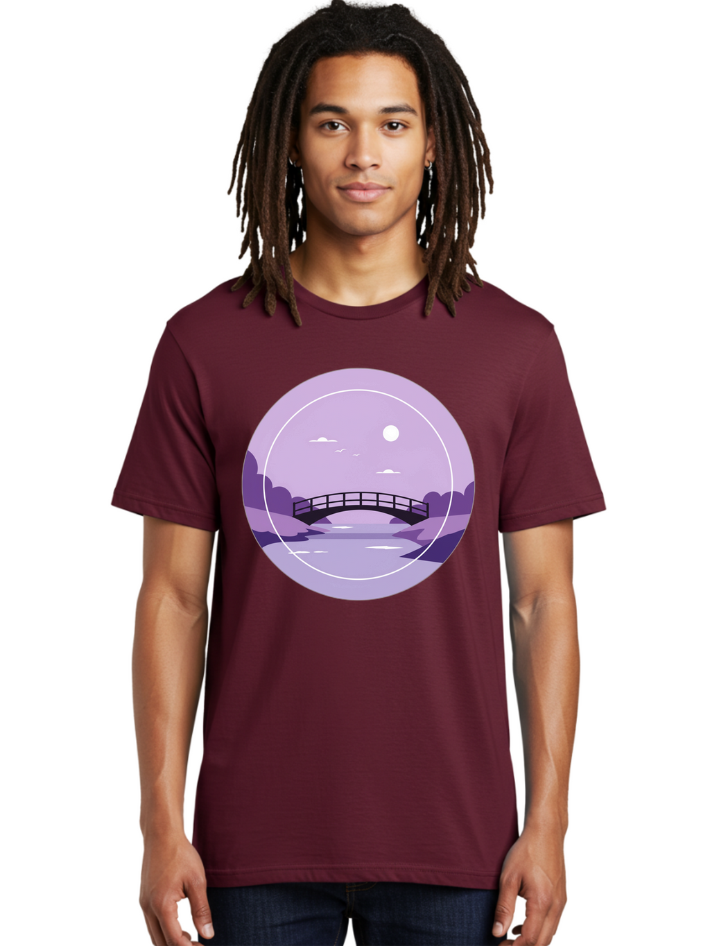 Footbridge-Under-Moonlight Men'S Graphic Tee, 100% Cotton, Comfortable Casual Summer Wear, Machine Washable, Vintage Camera, Old Camera, Antique Camera, Black Camera, Classic Photography, Photography Equipment, Nostalgic Device, Film Camera, Baf095
