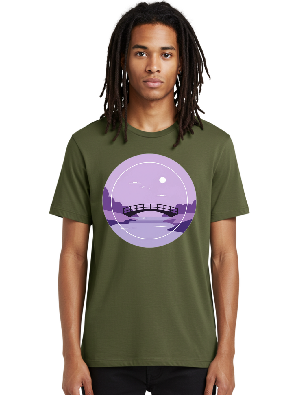 Footbridge-Under-Moonlight Men'S Graphic Tee, 100% Cotton, Comfortable Casual Summer Wear, Machine Washable, Vintage Camera, Old Camera, Antique Camera, Black Camera, Classic Photography, Photography Equipment, Nostalgic Device, Film Camera, Baf095