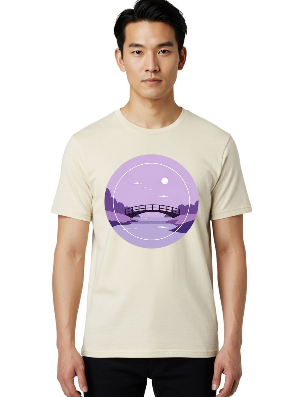 Footbridge-Under-Moonlight Men'S Graphic Tee, 100% Cotton, Comfortable Casual Summer Wear, Machine Washable, Vintage Camera, Old Camera, Antique Camera, Black Camera, Classic Photography, Photography Equipment, Nostalgic Device, Film Camera, Baf095