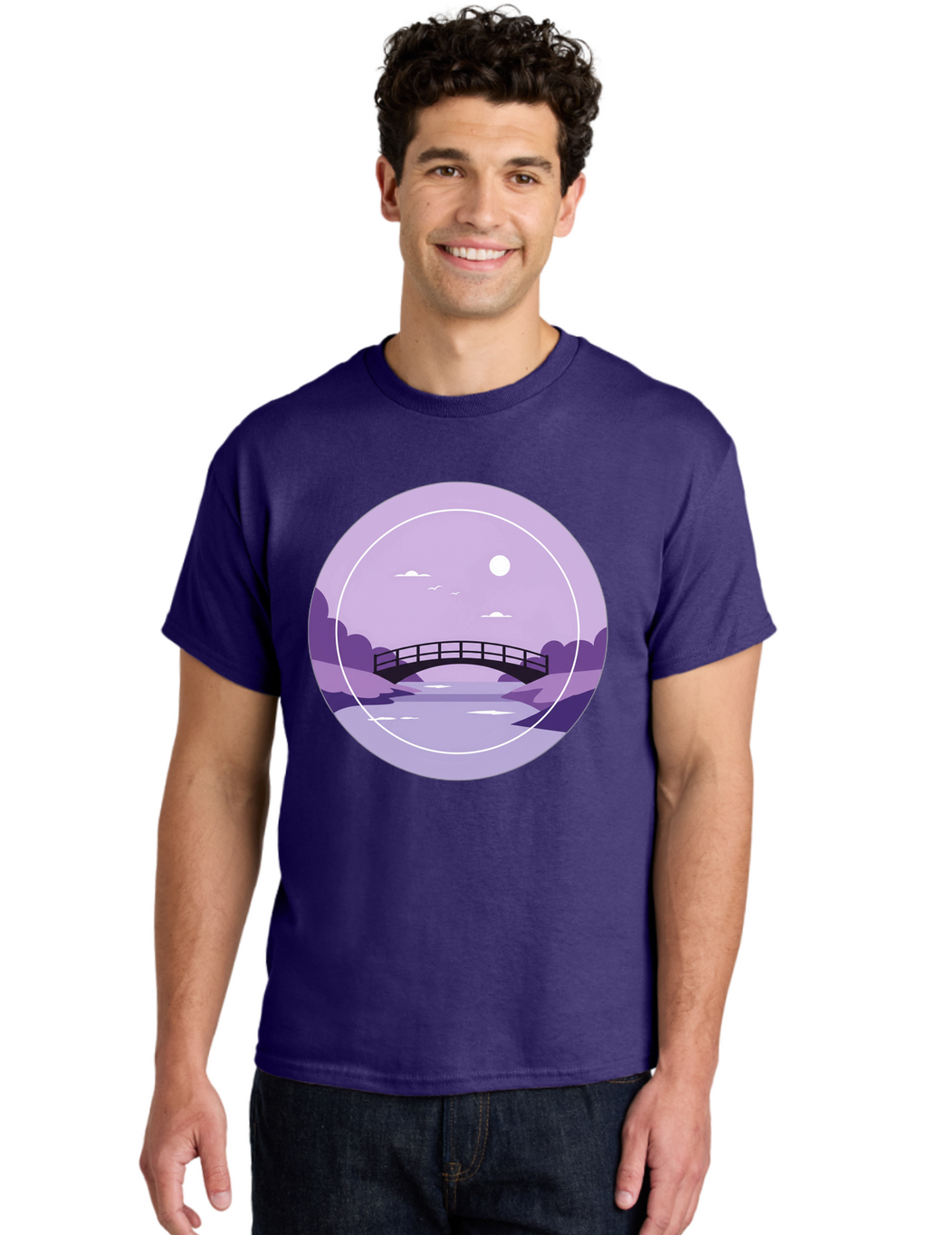 Footbridge-Under-Moonlight Men'S Graphic Tee, 100% Cotton, Comfortable Casual Summer Wear, Machine Washable, Vintage Camera, Old Camera, Antique Camera, Black Camera, Classic Photography, Photography Equipment, Nostalgic Device, Film Camera, Baf095