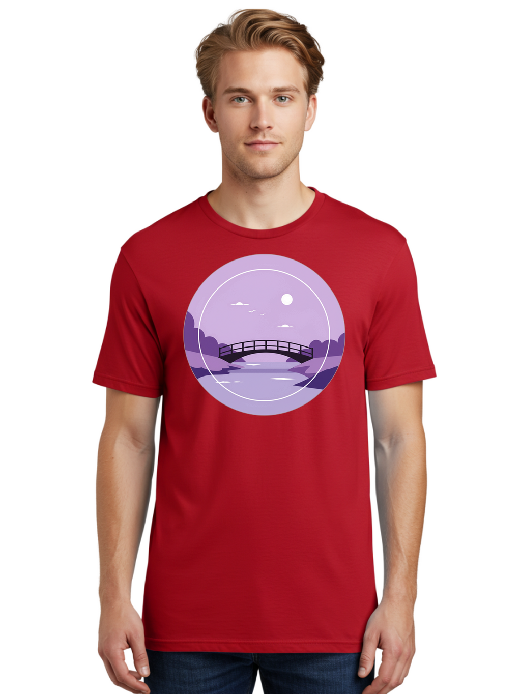 Footbridge-Under-Moonlight Men'S Graphic Tee, 100% Cotton, Comfortable Casual Summer Wear, Machine Washable, Vintage Camera, Old Camera, Antique Camera, Black Camera, Classic Photography, Photography Equipment, Nostalgic Device, Film Camera, Baf095
