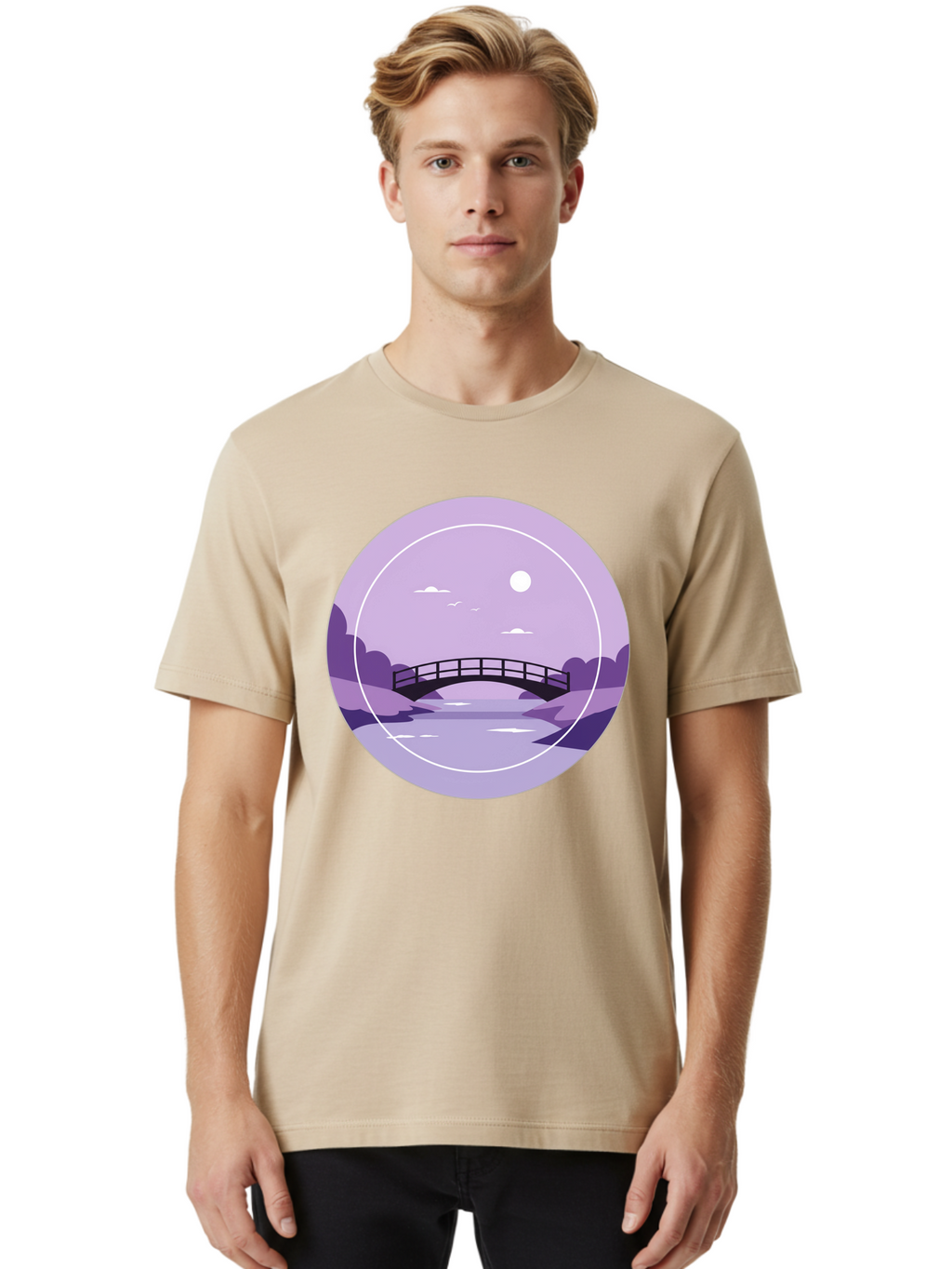 Footbridge-Under-Moonlight Men'S Graphic Tee, 100% Cotton, Comfortable Casual Summer Wear, Machine Washable, Vintage Camera, Old Camera, Antique Camera, Black Camera, Classic Photography, Photography Equipment, Nostalgic Device, Film Camera, Baf095
