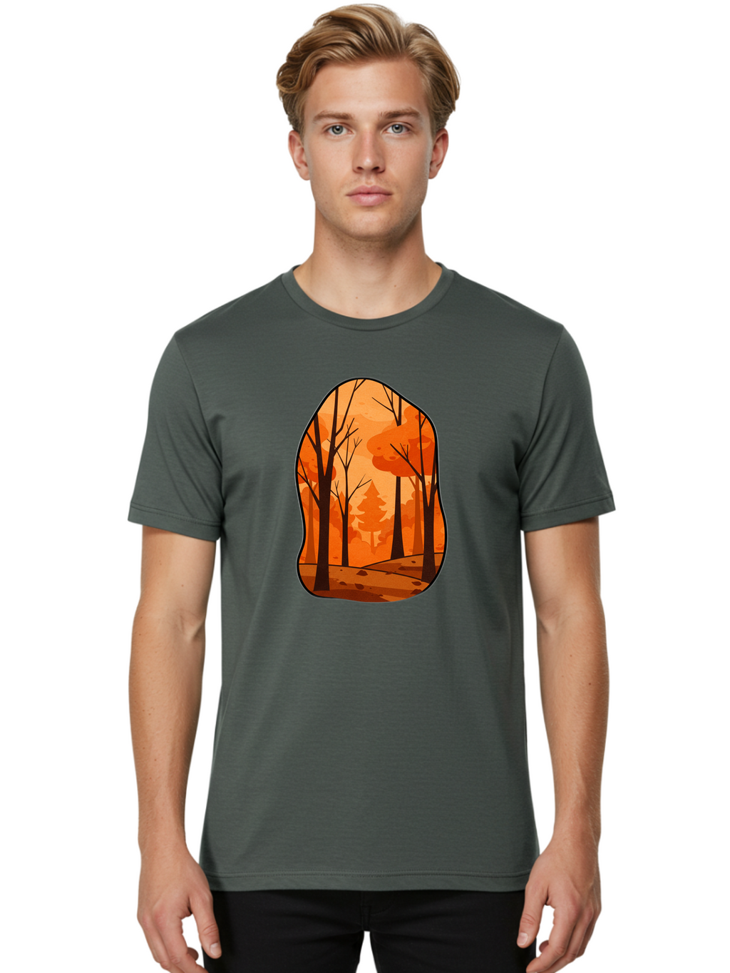 Forest-Scene-1 Men'S Graphic Tee, 100% Cotton, Comfortable Casual Summer Wear, Machine Washable, Vintage Camera, Old Camera, Antique Camera, Black Camera, Classic Photography, Photography Equipment, Nostalgic Device, Film Camera, Camera Art Baf099