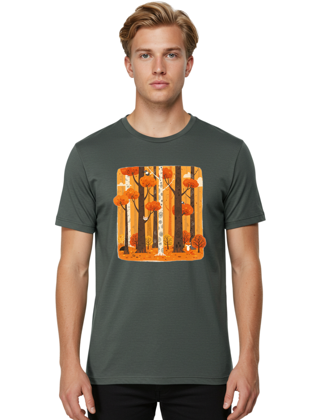 Forest-Scene Men'S Graphic Tee, 100% Cotton, Comfortable Casual Summer Wear, Machine Washable, Vintage Camera, Old Camera, Antique Camera, Black Camera, Classic Photography, Photography Equipment, Nostalgic Device, Film Camera, Camera Art Baf100