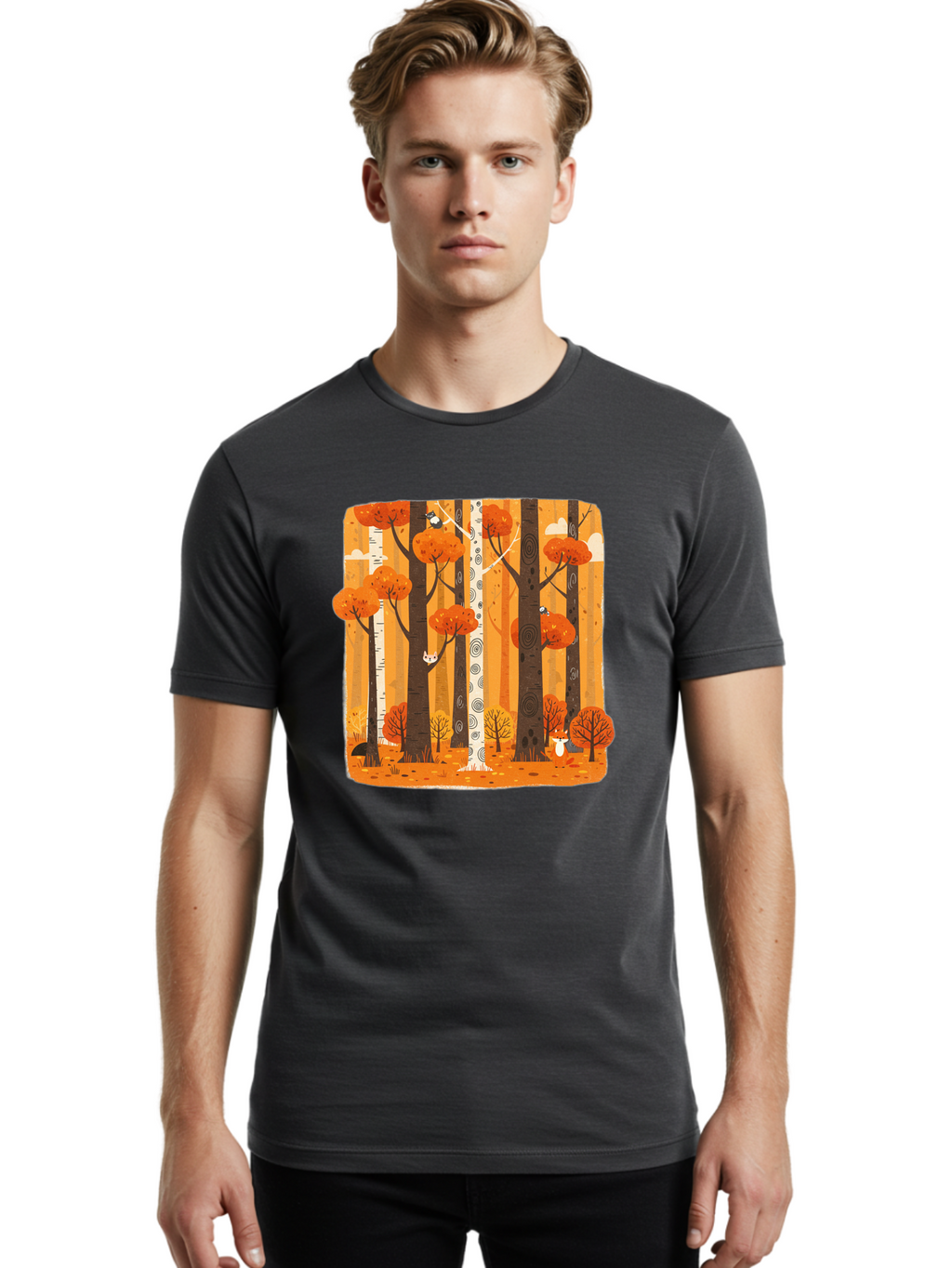 Forest-Scene Men'S Graphic Tee, 100% Cotton, Comfortable Casual Summer Wear, Machine Washable, Vintage Camera, Old Camera, Antique Camera, Black Camera, Classic Photography, Photography Equipment, Nostalgic Device, Film Camera, Camera Art Baf100