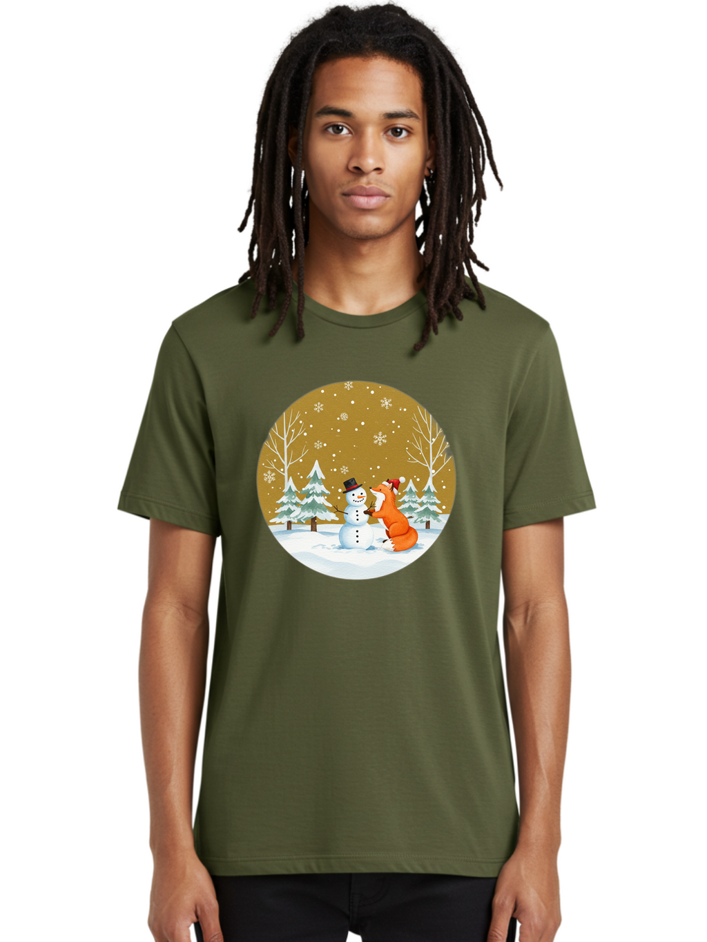 Fox-And-Snowman-Winter-Scene Men'S Graphic Tee, 100% Cotton, Comfortable Casual Summer Wear, Machine Washable, Vintage Camera, Old Camera, Antique Camera, Black Camera, Classic Photography, Photography Equipment, Nostalgic Device, Film Camera, Baf106