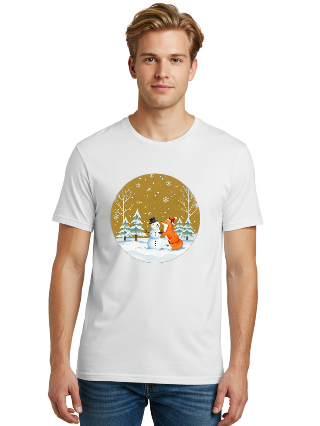 Fox-And-Snowman-Winter-Scene Men'S Graphic Tee, 100% Cotton, Comfortable Casual Summer Wear, Machine Washable, Vintage Camera, Old Camera, Antique Camera, Black Camera, Classic Photography, Photography Equipment, Nostalgic Device, Film Camera, Baf106