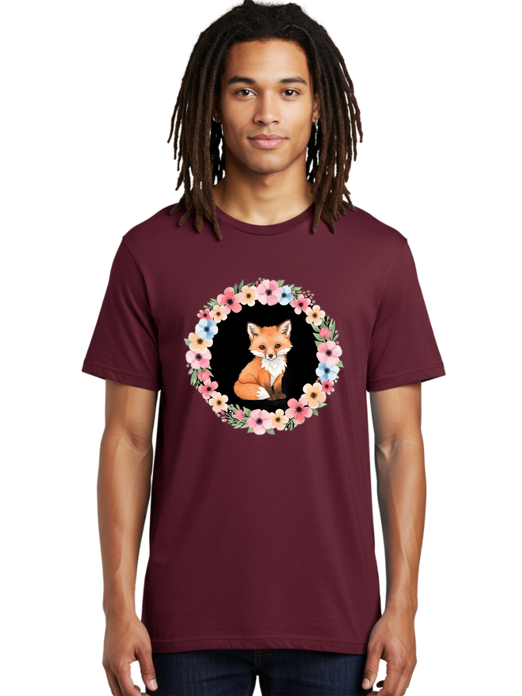 Fox-In-Floral-Wreath Men'S Graphic Tee, 100% Cotton, Comfortable Casual Summer Wear, Machine Washable, Vintage Camera, Old Camera, Antique Camera, Black Camera, Classic Photography, Photography Equipment, Nostalgic Device, Film Camera, Baf108