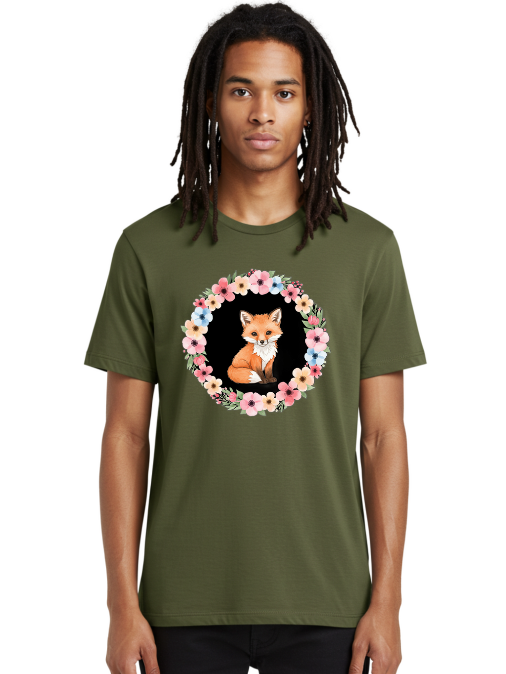 Fox-In-Floral-Wreath Men'S Graphic Tee, 100% Cotton, Comfortable Casual Summer Wear, Machine Washable, Vintage Camera, Old Camera, Antique Camera, Black Camera, Classic Photography, Photography Equipment, Nostalgic Device, Film Camera, Baf108