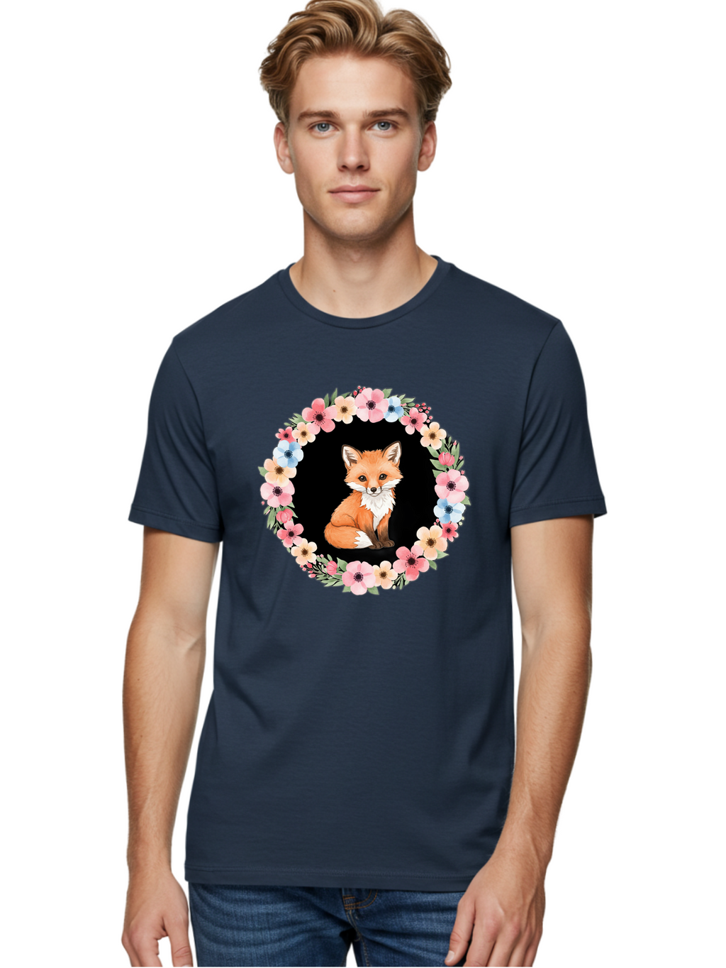 Fox-In-Floral-Wreath Men'S Graphic Tee, 100% Cotton, Comfortable Casual Summer Wear, Machine Washable, Vintage Camera, Old Camera, Antique Camera, Black Camera, Classic Photography, Photography Equipment, Nostalgic Device, Film Camera, Baf108