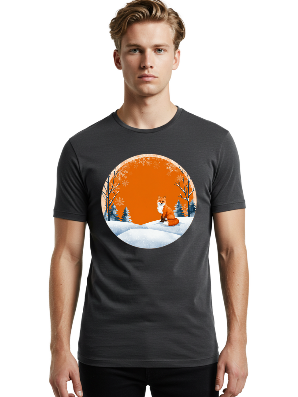 Fox-In-Winter-Scene Men'S Graphic Tee, 100% Cotton, Comfortable Casual Summer Wear, Machine Washable, Vintage Camera, Old Camera, Antique Camera, Black Camera, Classic Photography, Photography Equipment, Nostalgic Device, Film Camera, Baf111