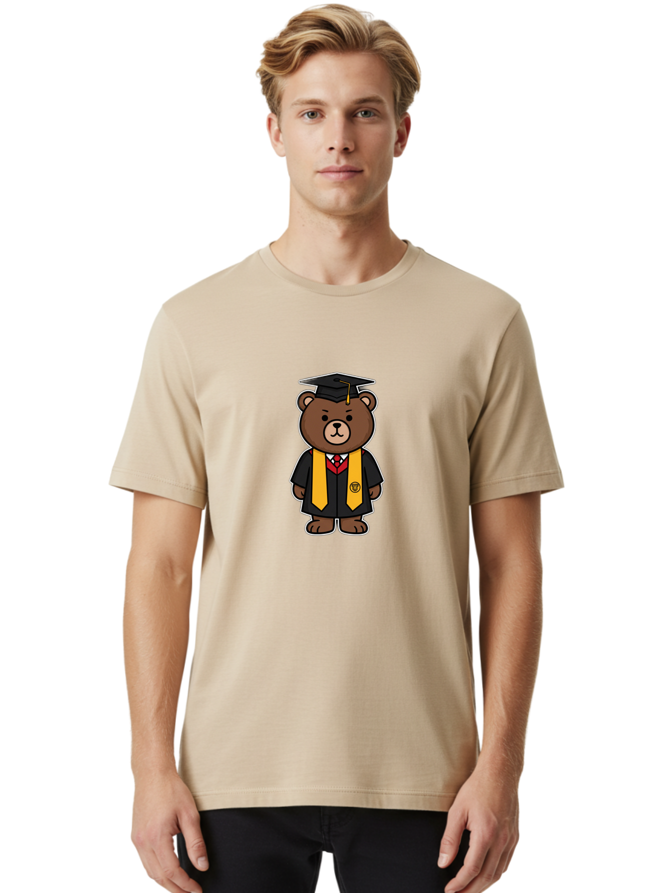 Graduation-Bear Men'S Graphic Tee, 100% Cotton, Comfortable Casual Summer Wear, Machine Washable, Vintage Camera, Old Camera, Antique Camera, Black Camera, Classic Photography, Photography Equipment, Nostalgic Device, Film Camera, Camera Art Baf134