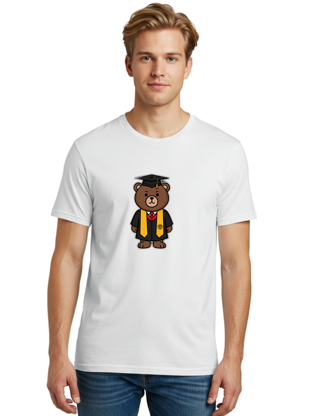 Graduation-Bear Men'S Graphic Tee, 100% Cotton, Comfortable Casual Summer Wear, Machine Washable, Vintage Camera, Old Camera, Antique Camera, Black Camera, Classic Photography, Photography Equipment, Nostalgic Device, Film Camera, Camera Art Baf134