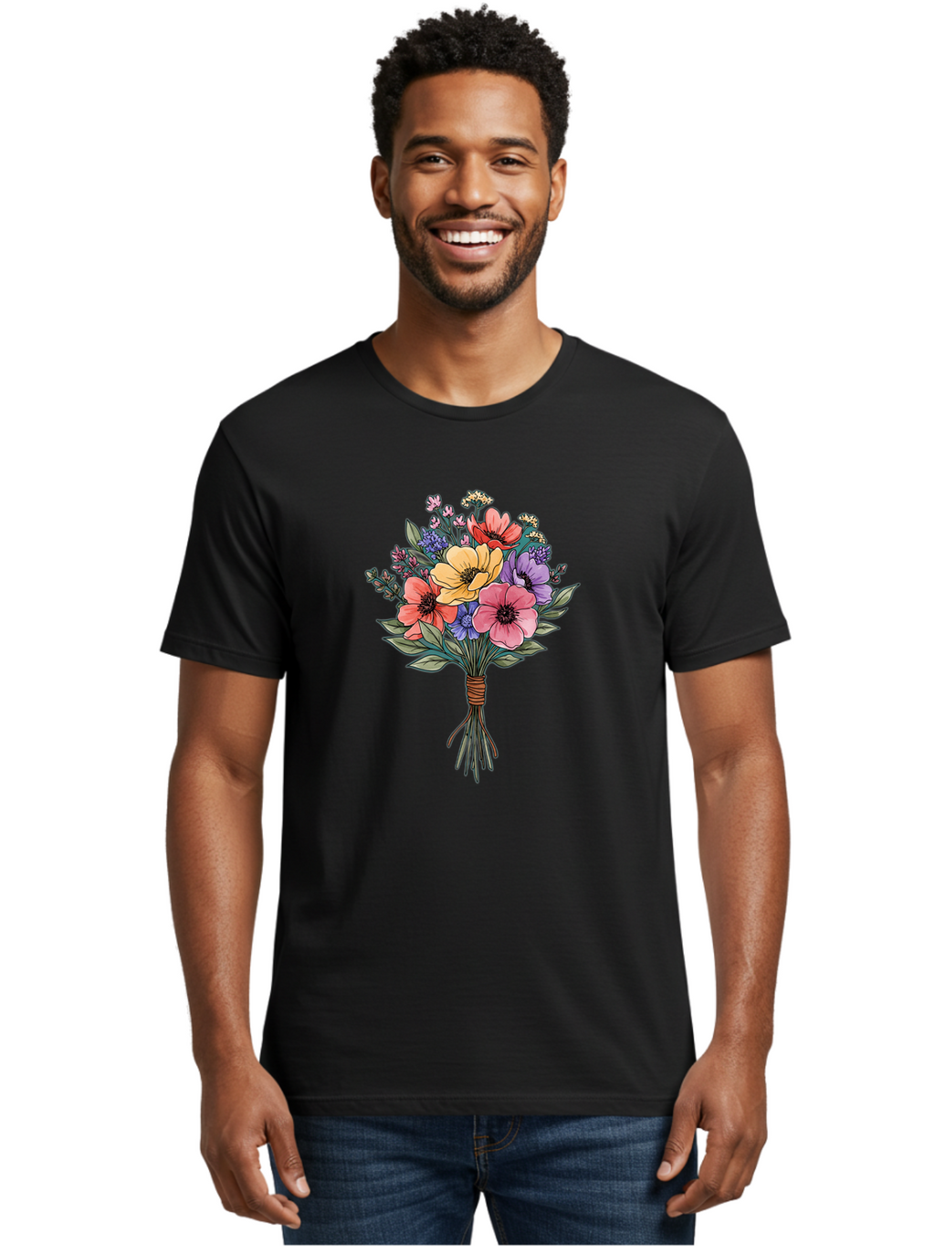 Illustrated-Flower-Bouquet Men'S Graphic Tee, 100% Cotton, Comfortable Casual Summer Wear, Machine Washable, Vintage Camera, Old Camera, Antique Camera, Black Camera, Classic Photography, Photography Equipment, Nostalgic Device, Film Camera, Baf150