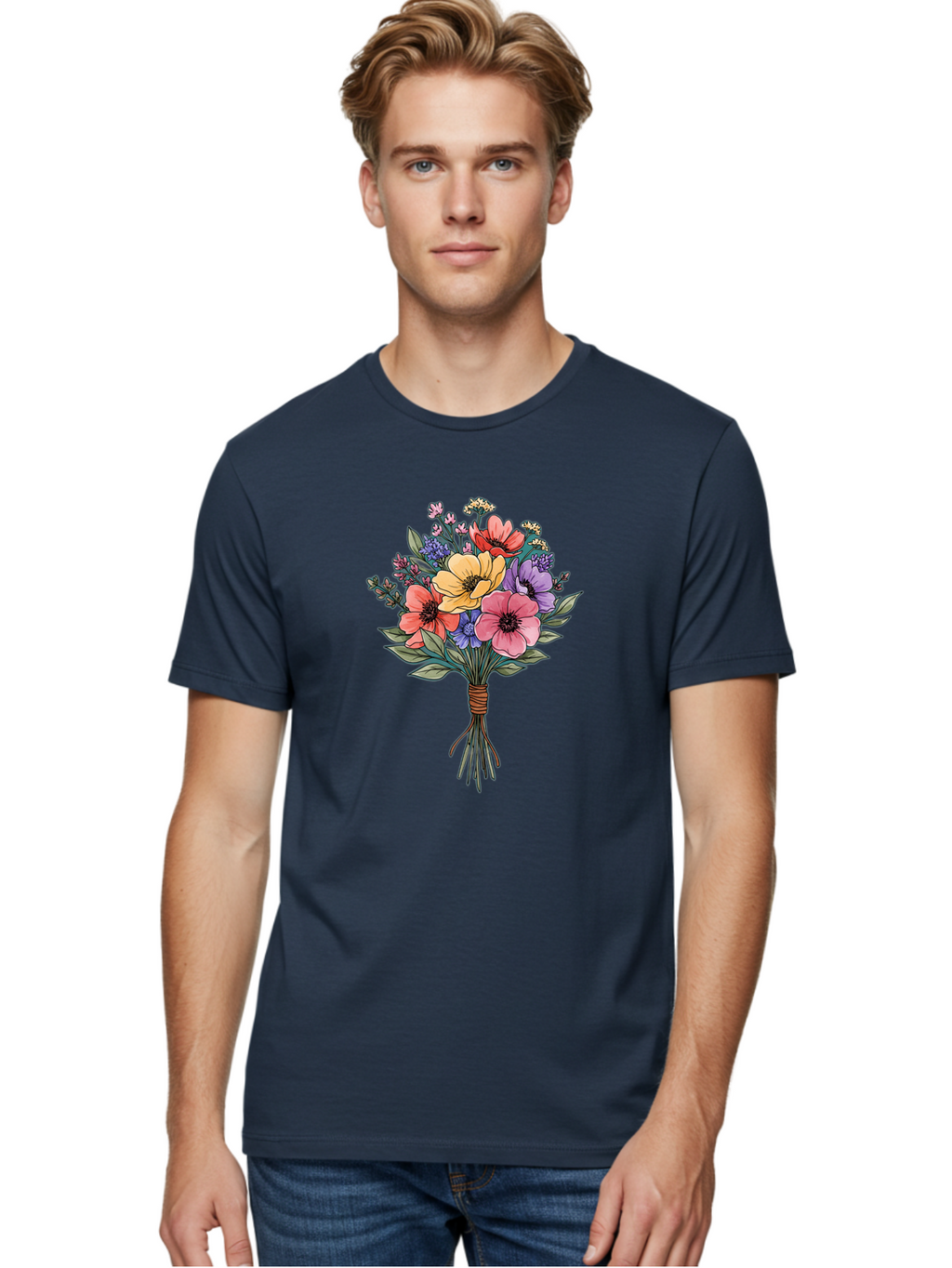 Illustrated-Flower-Bouquet Men'S Graphic Tee, 100% Cotton, Comfortable Casual Summer Wear, Machine Washable, Vintage Camera, Old Camera, Antique Camera, Black Camera, Classic Photography, Photography Equipment, Nostalgic Device, Film Camera, Baf150