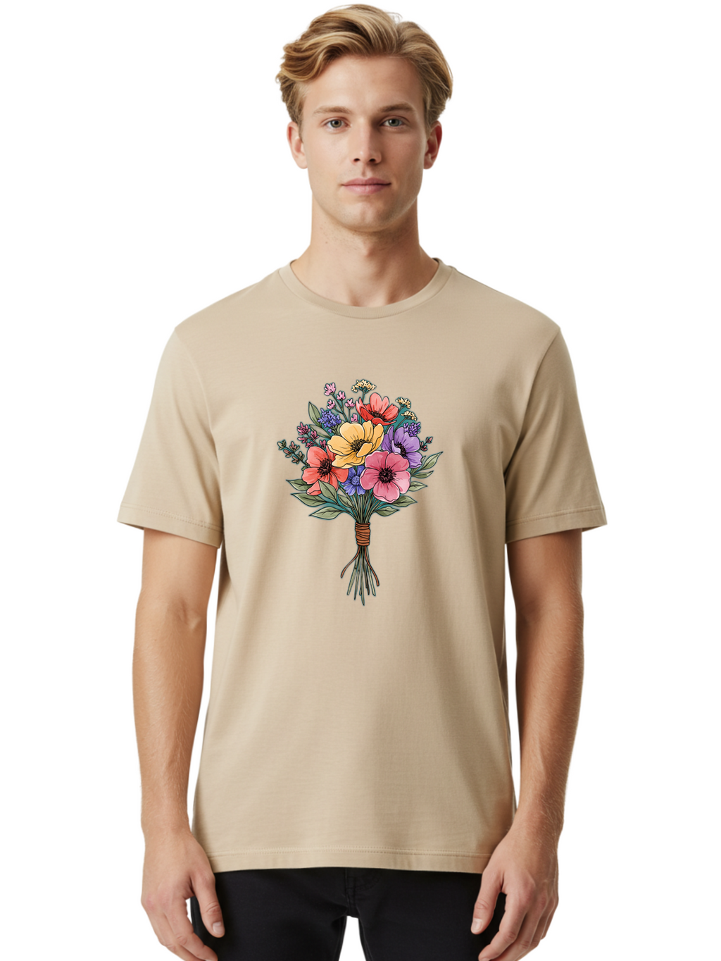 Illustrated-Flower-Bouquet Men'S Graphic Tee, 100% Cotton, Comfortable Casual Summer Wear, Machine Washable, Vintage Camera, Old Camera, Antique Camera, Black Camera, Classic Photography, Photography Equipment, Nostalgic Device, Film Camera, Baf150