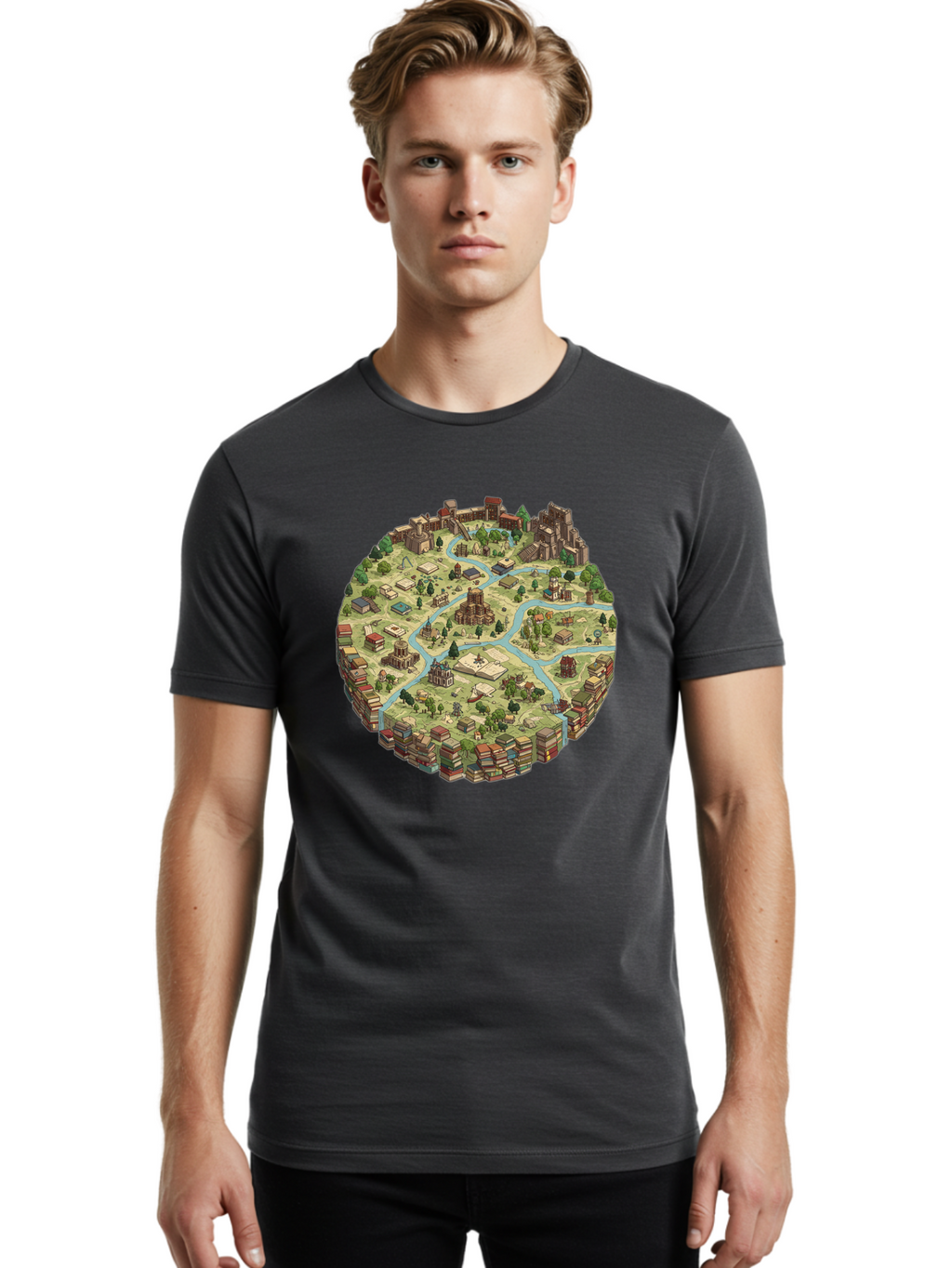 Isometric-Village Men'S Graphic Tee, 100% Cotton, Comfortable Casual Summer Wear, Machine Washable, Vintage Camera, Old Camera, Antique Camera, Black Camera, Classic Photography, Photography Equipment, Nostalgic Device, Film Camera, Camera Art Baf154