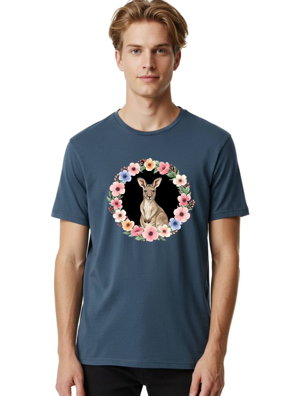 Kangaroo-In-Floral-Wreath Men'S Graphic Tee, 100% Cotton, Comfortable Casual Summer Wear, Machine Washable, Vintage Camera, Old Camera, Antique Camera, Black Camera, Classic Photography, Photography Equipment, Nostalgic Device, Film Camera, Baf157