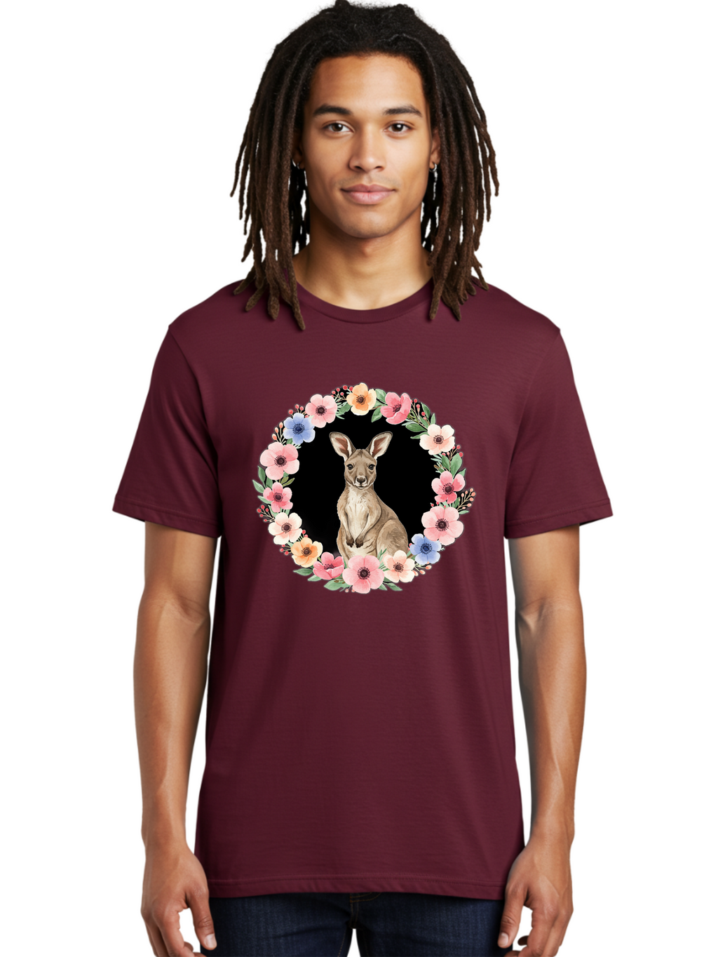 Kangaroo-In-Floral-Wreath Men'S Graphic Tee, 100% Cotton, Comfortable Casual Summer Wear, Machine Washable, Vintage Camera, Old Camera, Antique Camera, Black Camera, Classic Photography, Photography Equipment, Nostalgic Device, Film Camera, Baf157