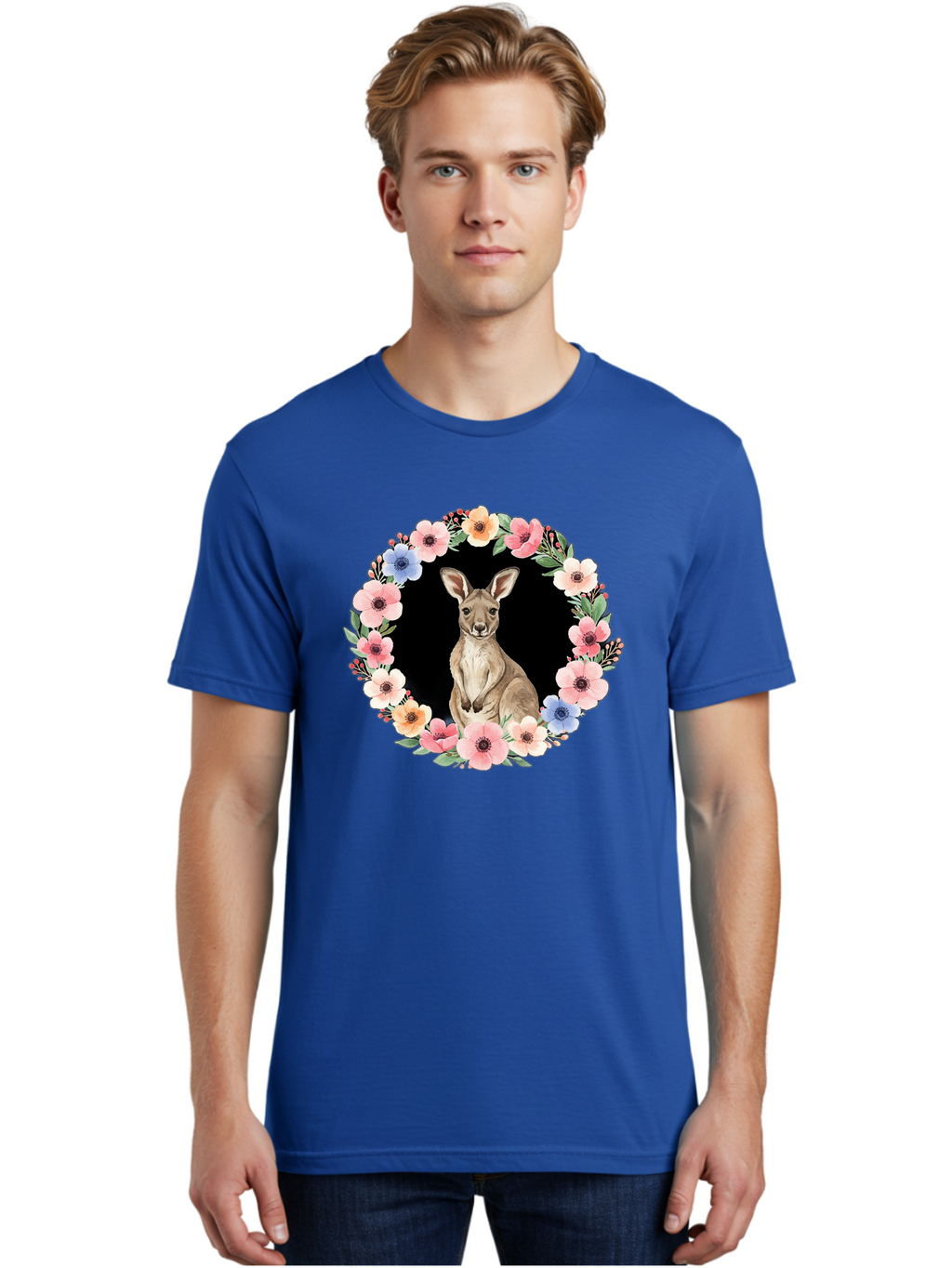 Kangaroo-In-Floral-Wreath Men'S Graphic Tee, 100% Cotton, Comfortable Casual Summer Wear, Machine Washable, Vintage Camera, Old Camera, Antique Camera, Black Camera, Classic Photography, Photography Equipment, Nostalgic Device, Film Camera, Baf157