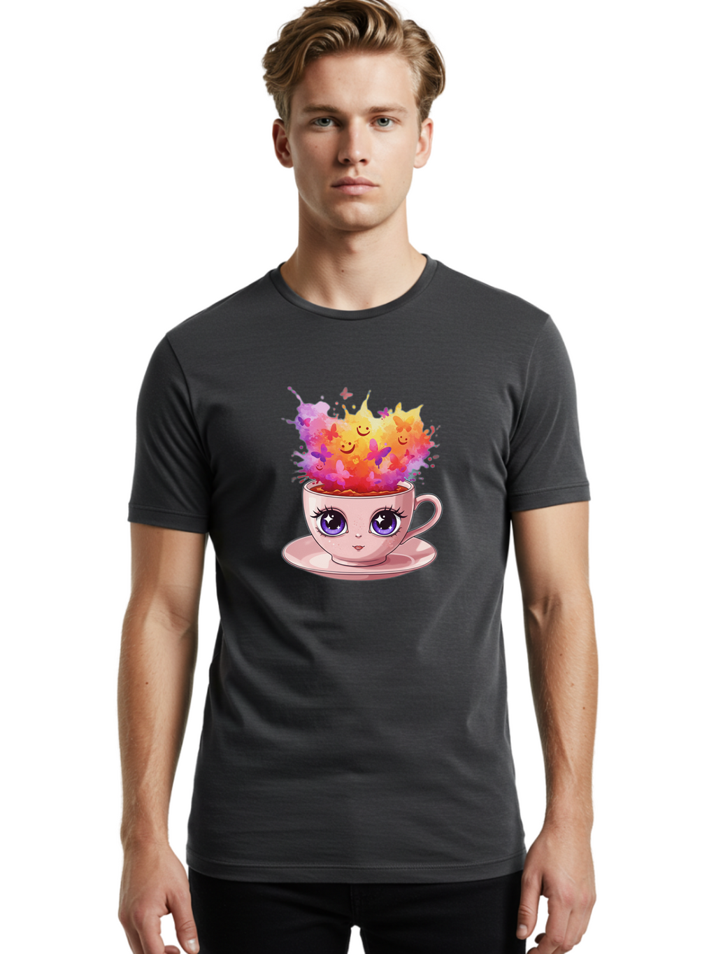 Kawaii-Coffee-Cup Men'S Graphic Tee, 100% Cotton, Comfortable Casual Summer Wear, Machine Washable, Vintage Camera, Old Camera, Antique Camera, Black Camera, Classic Photography, Photography Equipment, Nostalgic Device, Film Camera, Camera Art Baf158
