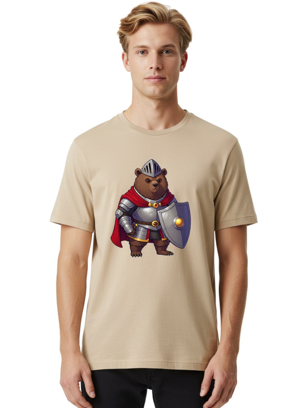 Knight-Bear-2 Men'S Graphic Tee, 100% Cotton, Comfortable Casual Summer Wear, Machine Washable, Vintage Camera, Old Camera, Antique Camera, Black Camera, Classic Photography, Photography Equipment, Nostalgic Device, Film Camera, Camera Art Baf166