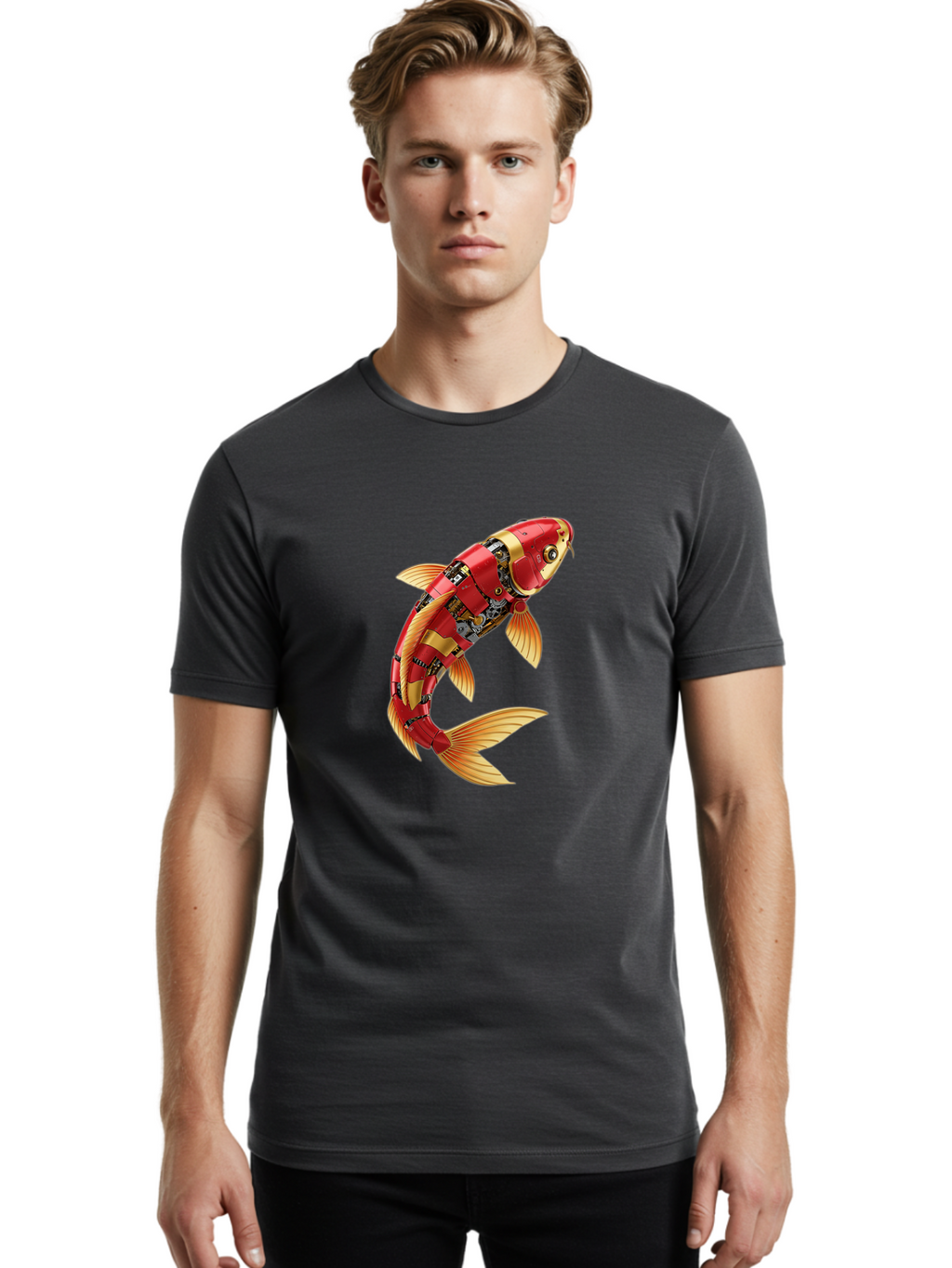 Koi-Fish-Robot-1 Men'S Graphic Tee, 100% Cotton, Comfortable Casual Summer Wear, Machine Washable, Vintage Camera, Old Camera, Antique Camera, Black Camera, Classic Photography, Photography Equipment, Nostalgic Device, Film Camera, Camera Art Baf171