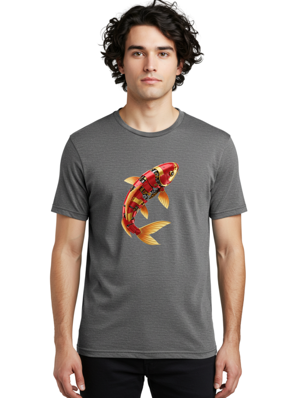Koi-Fish-Robot-1 Men'S Graphic Tee, 100% Cotton, Comfortable Casual Summer Wear, Machine Washable, Vintage Camera, Old Camera, Antique Camera, Black Camera, Classic Photography, Photography Equipment, Nostalgic Device, Film Camera, Camera Art Baf171