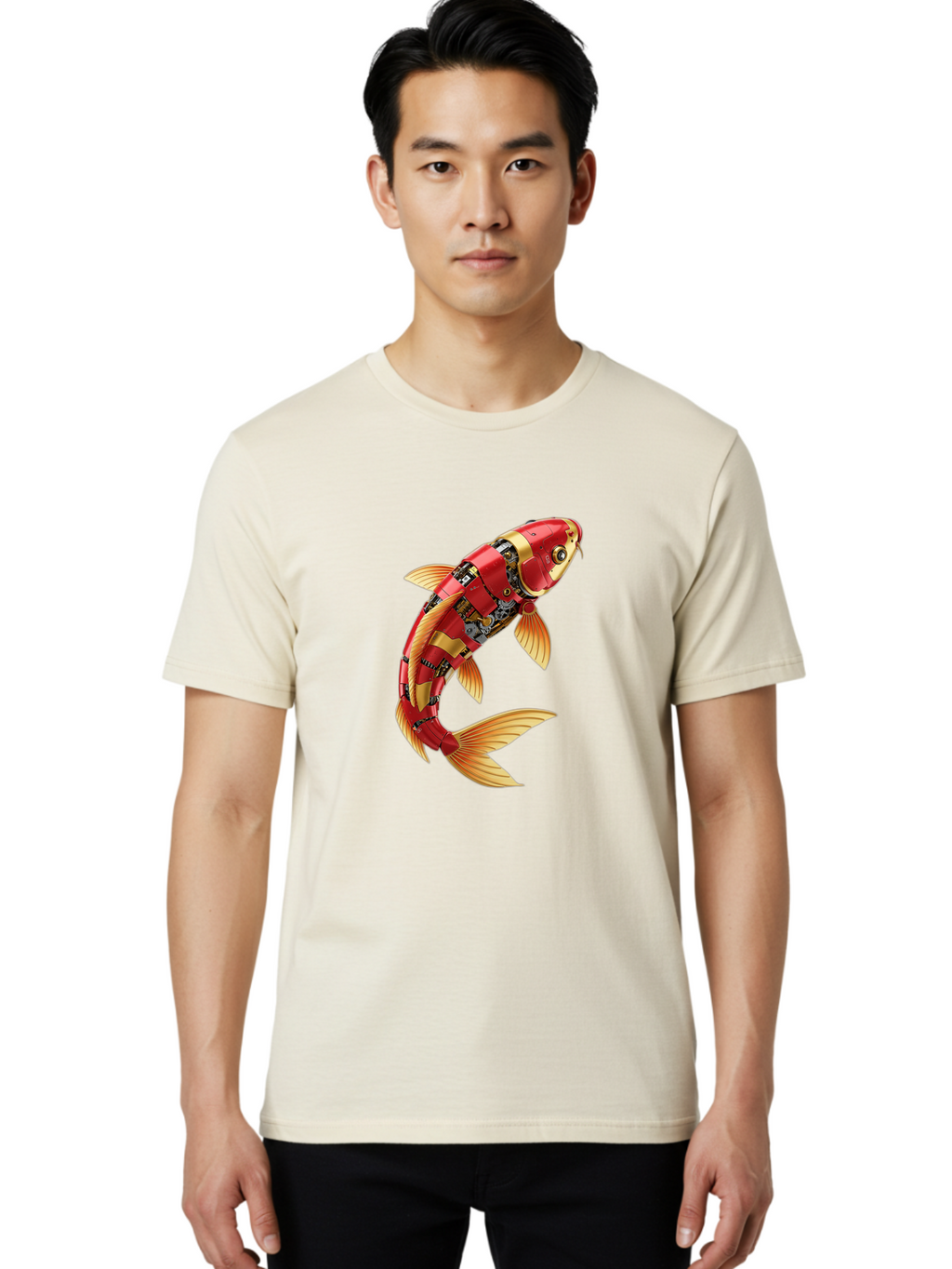 Koi-Fish-Robot-1 Men'S Graphic Tee, 100% Cotton, Comfortable Casual Summer Wear, Machine Washable, Vintage Camera, Old Camera, Antique Camera, Black Camera, Classic Photography, Photography Equipment, Nostalgic Device, Film Camera, Camera Art Baf171