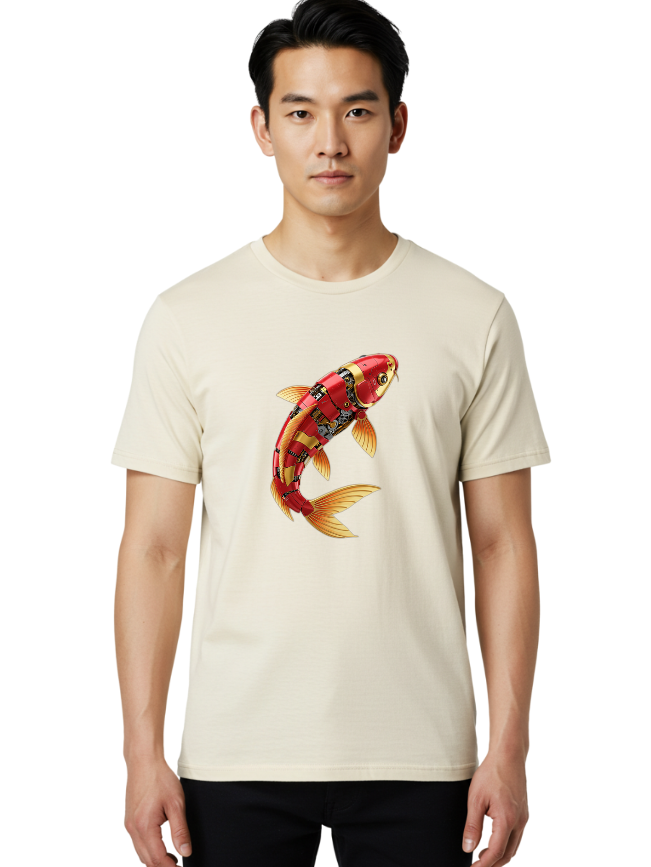 Koi-Fish-Robot-1 Men'S Graphic Tee, 100% Cotton, Comfortable Casual Summer Wear, Machine Washable, Vintage Camera, Old Camera, Antique Camera, Black Camera, Classic Photography, Photography Equipment, Nostalgic Device, Film Camera, Camera Art Baf171
